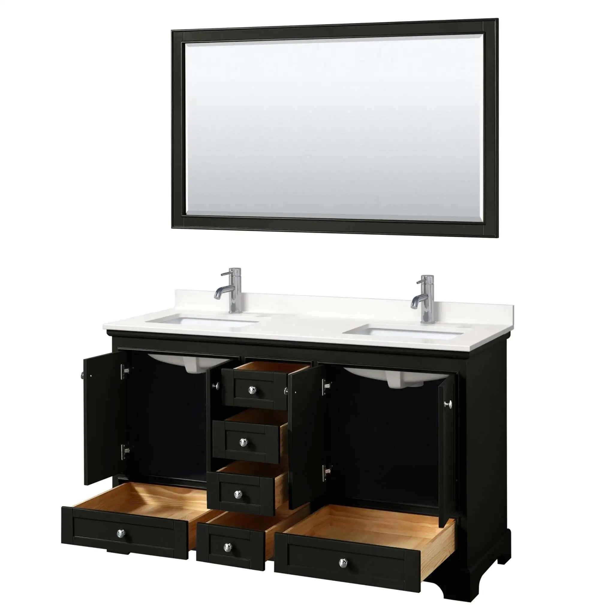 60" Deborah Double Bathroom Vanity in Dark Espresso with Polished Chrome Trim & 58" Mirror by Wyndham