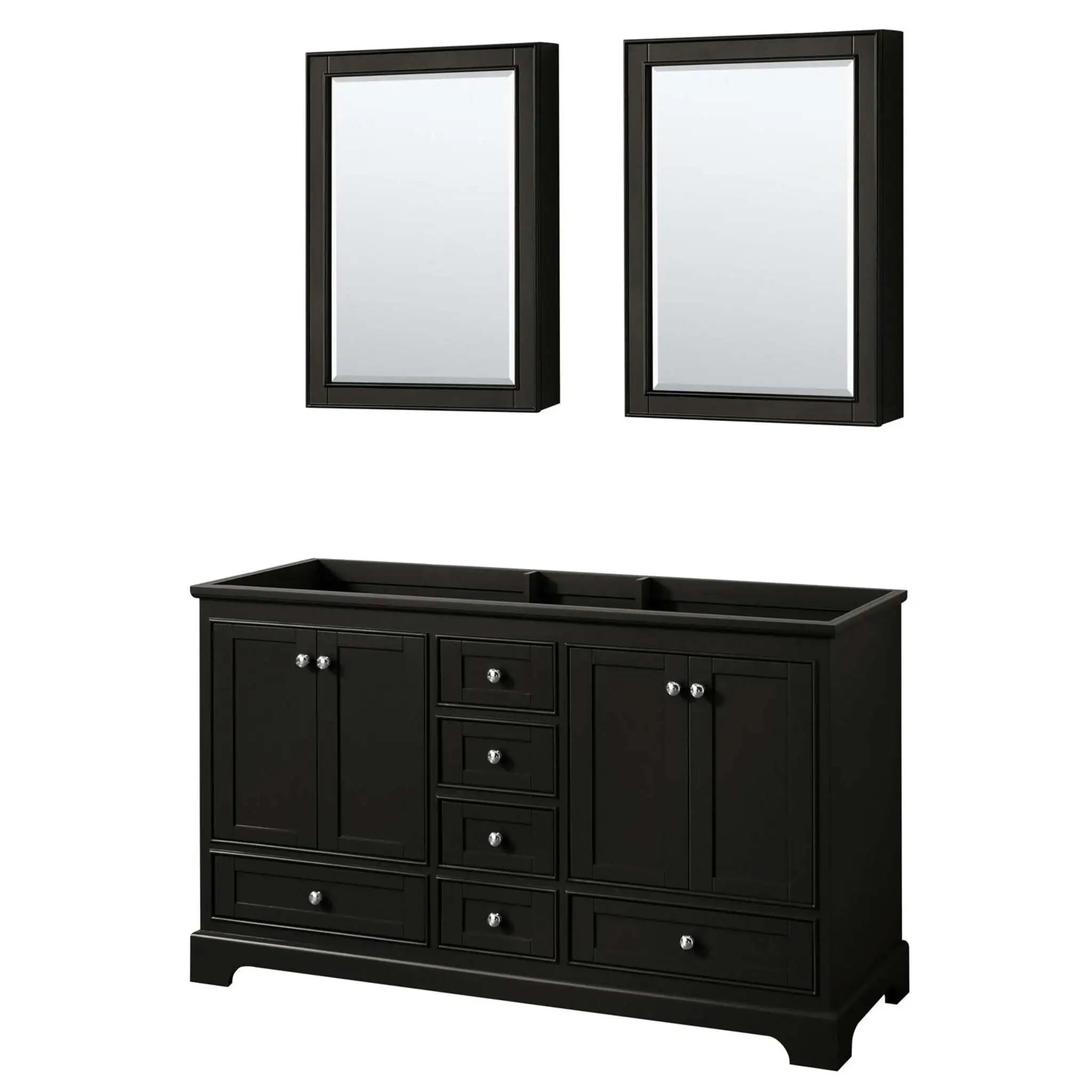 60" Deborah Double Bathroom Vanity in Dark Espresso with Polished Chrome Trim & Medicine Cabinet by Wyndham