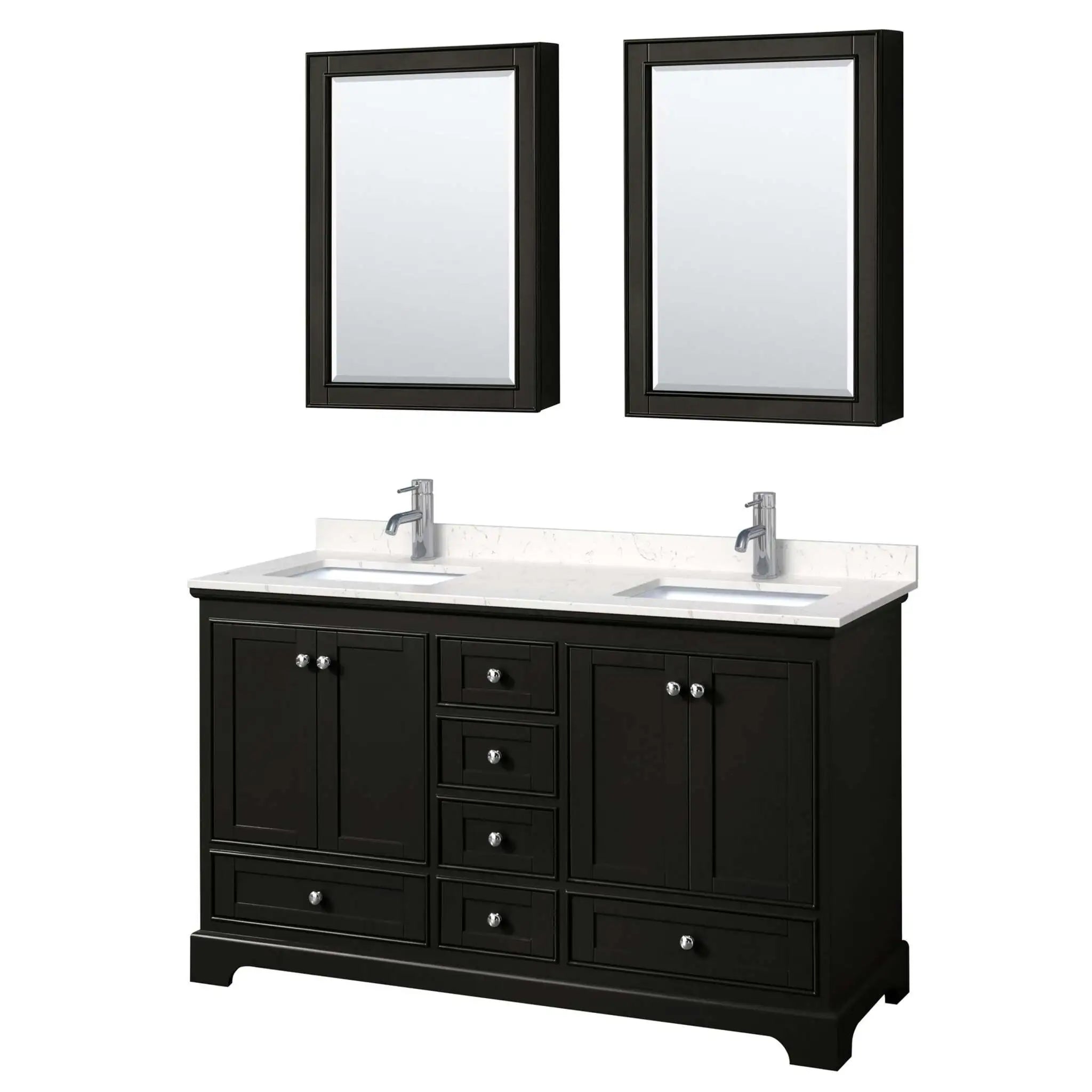 60" Deborah Double Bathroom Vanity in Dark Espresso with Polished Chrome Trim & Medicine Cabinet by Wyndham