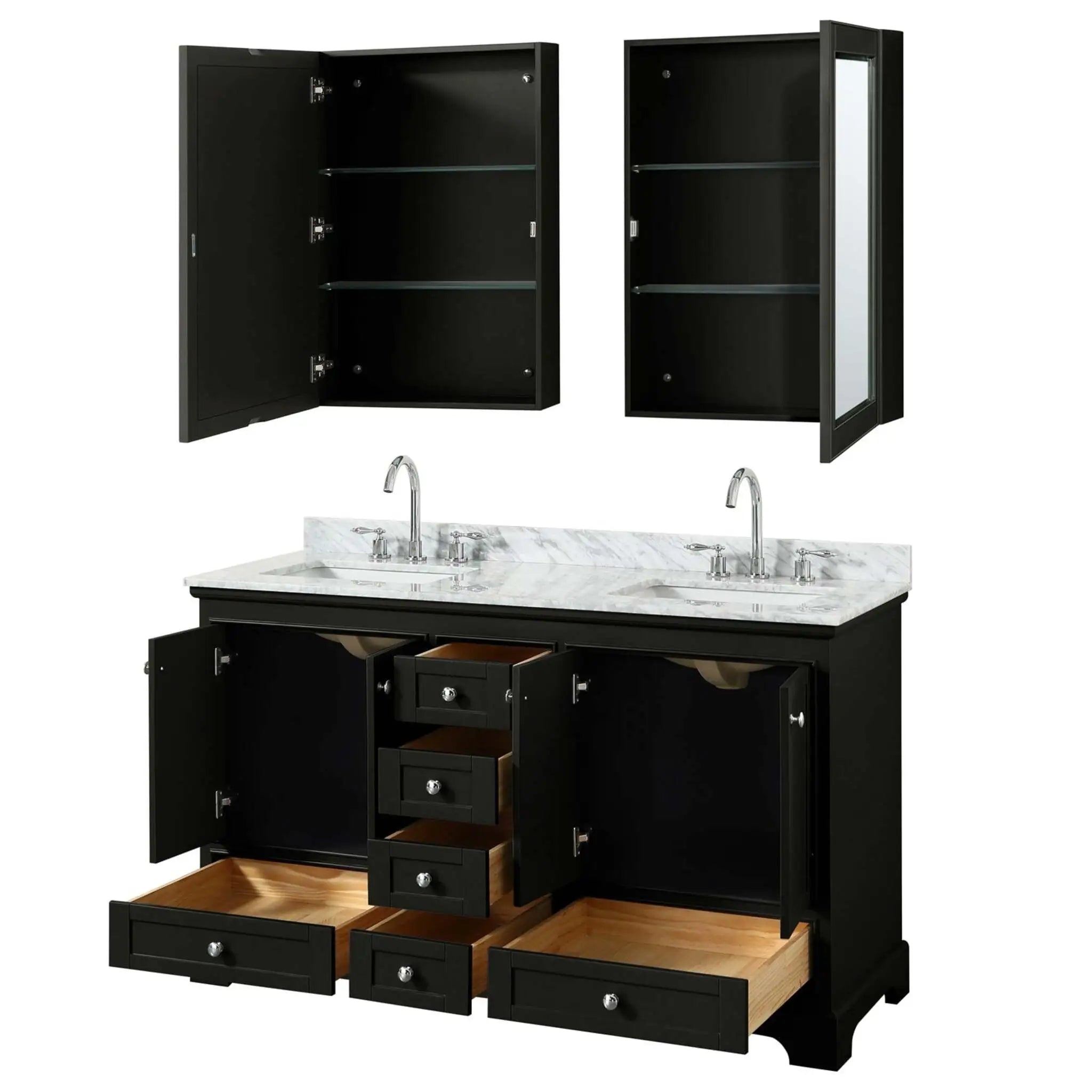 60" Deborah Double Bathroom Vanity in Dark Espresso with Polished Chrome Trim & Medicine Cabinet by Wyndham