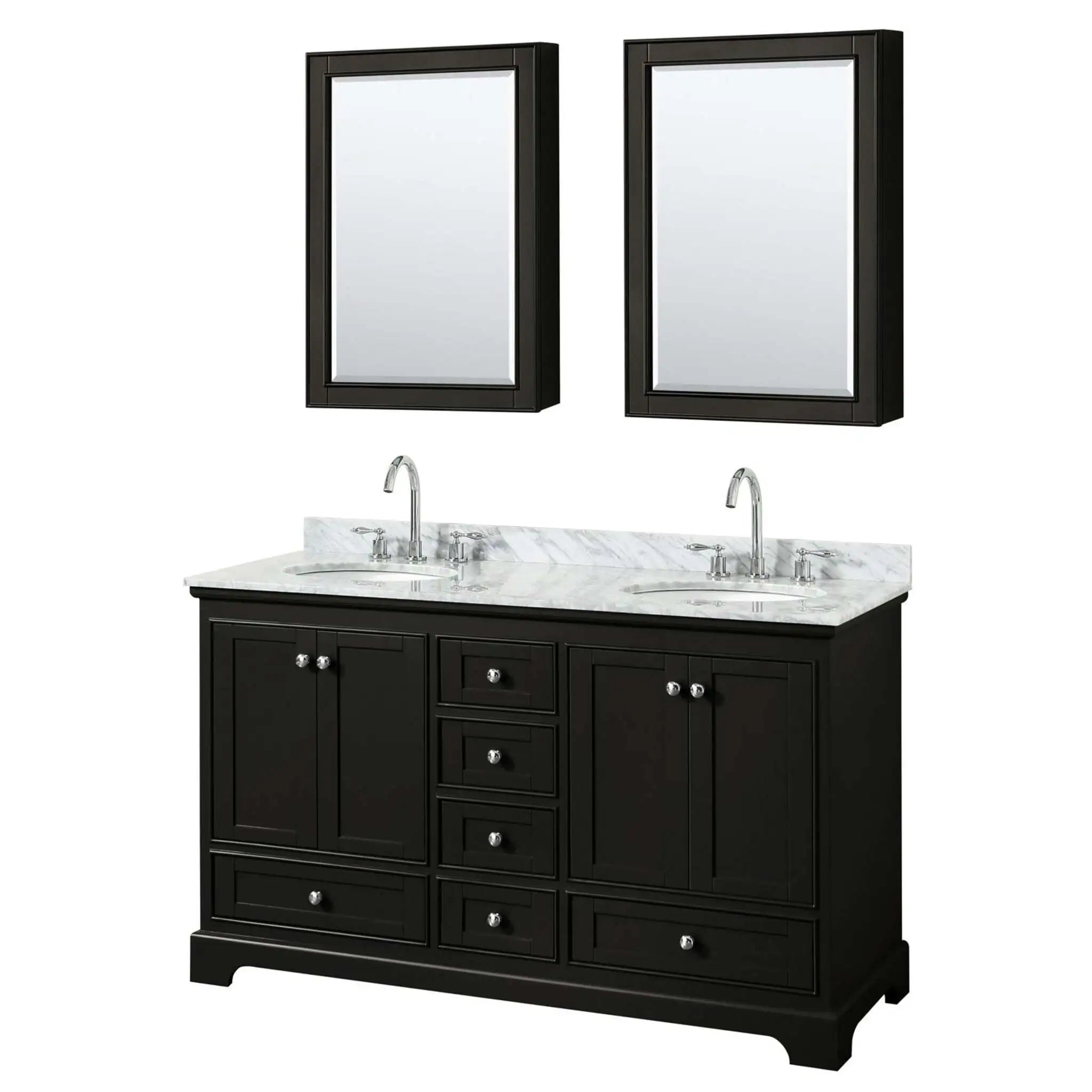 60" Deborah Double Bathroom Vanity in Dark Espresso with Polished Chrome Trim & Medicine Cabinet by Wyndham