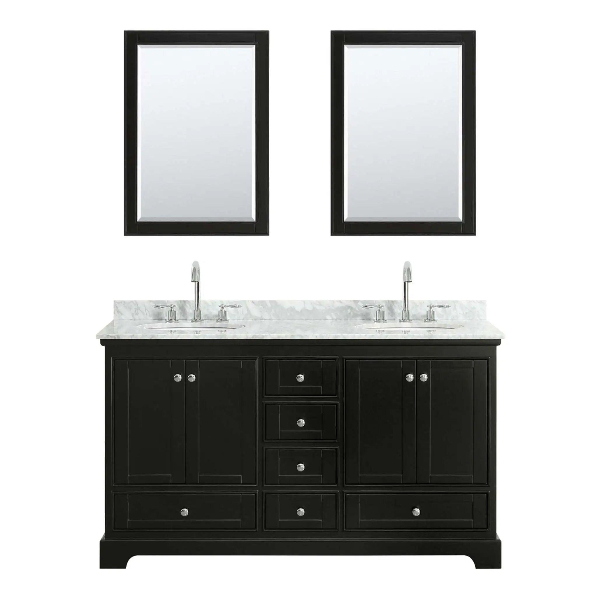 60" Deborah Double Bathroom Vanity in Dark Espresso with Polished Chrome Trim & Medicine Cabinet by Wyndham