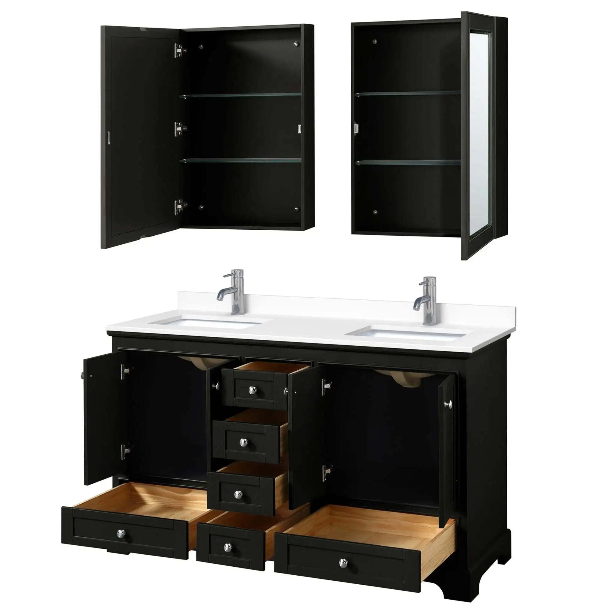 60" Deborah Double Bathroom Vanity in Dark Espresso with Polished Chrome Trim & Medicine Cabinet by Wyndham