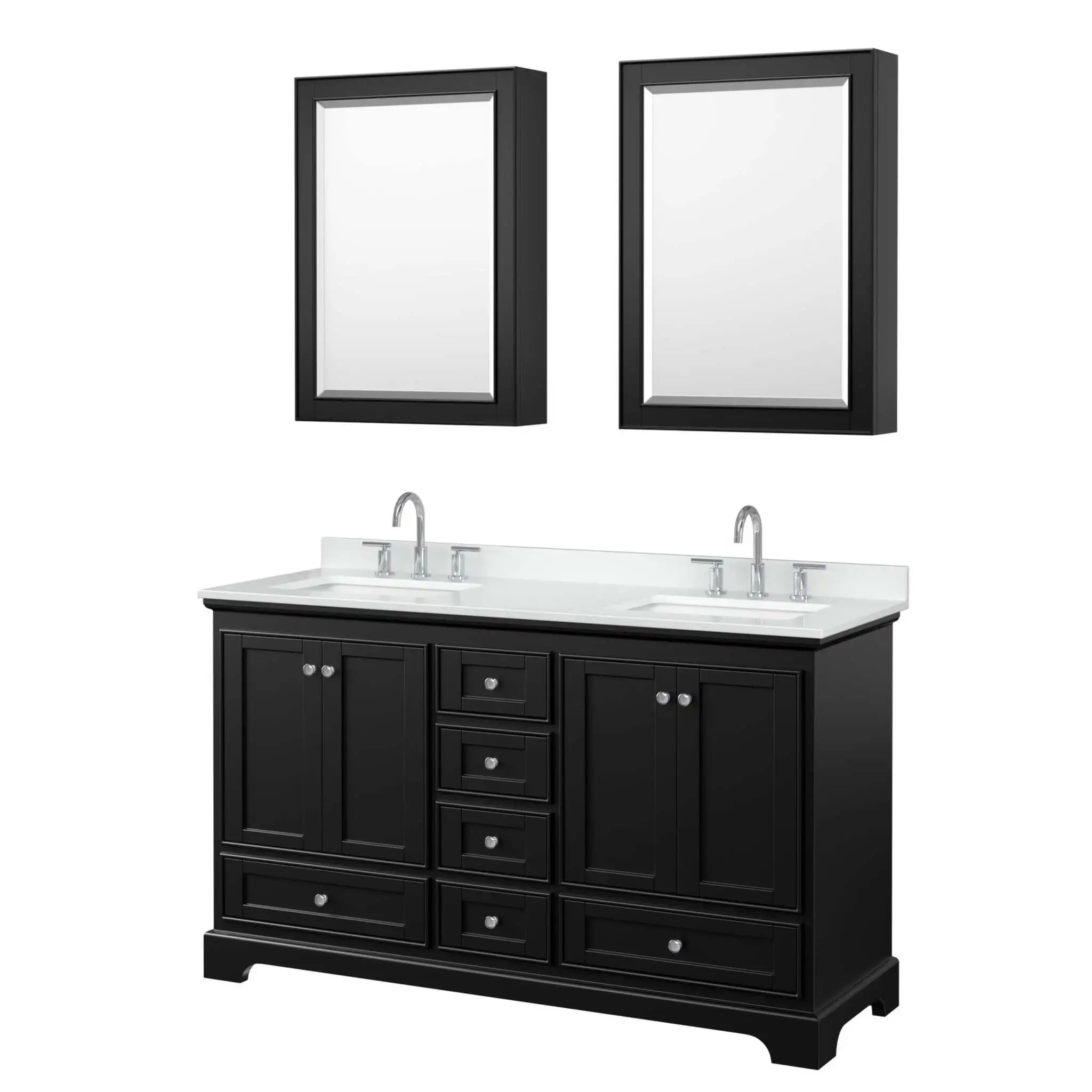 60" Deborah Double Bathroom Vanity in Dark Espresso with Polished Chrome Trim & Medicine Cabinet by Wyndham