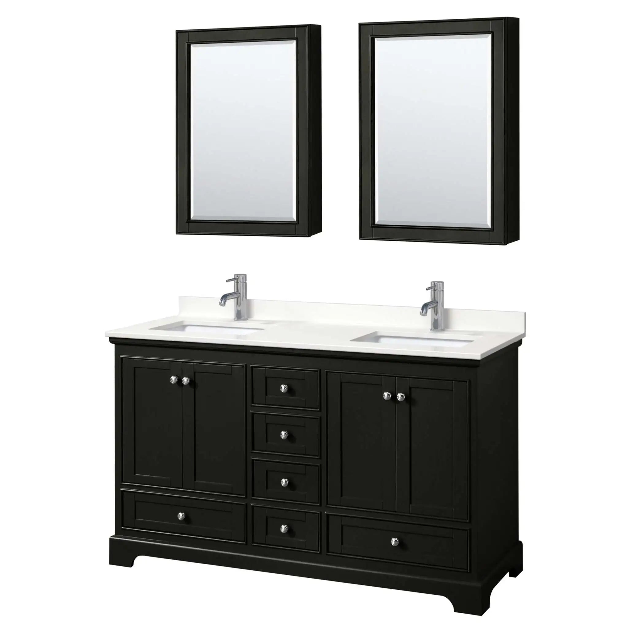 60" Deborah Double Bathroom Vanity in Dark Espresso with Polished Chrome Trim & Medicine Cabinet by Wyndham