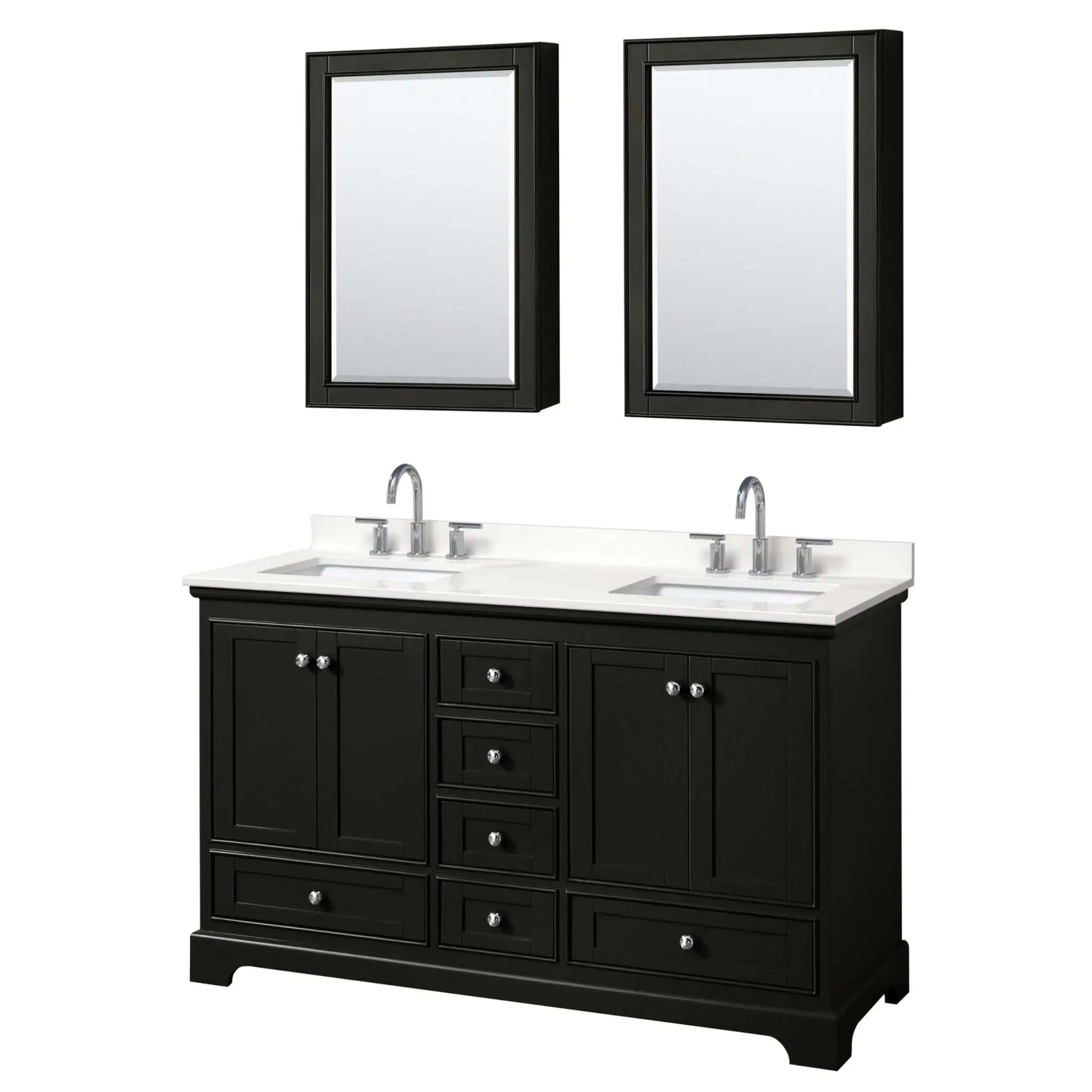 60" Deborah Double Bathroom Vanity in Dark Espresso with Polished Chrome Trim & Medicine Cabinet by Wyndham