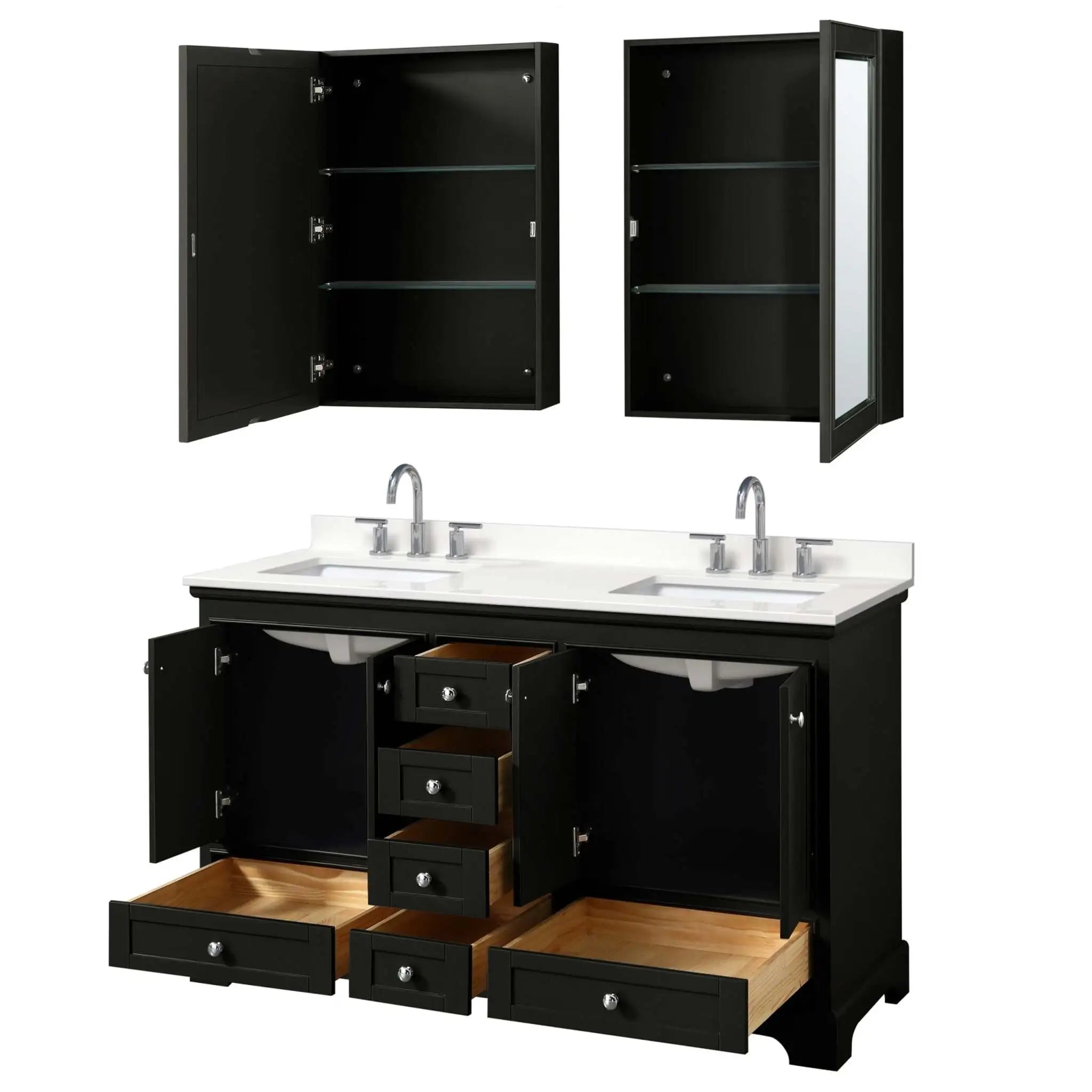 60" Deborah Double Bathroom Vanity in Dark Espresso with Polished Chrome Trim & Medicine Cabinet by Wyndham
