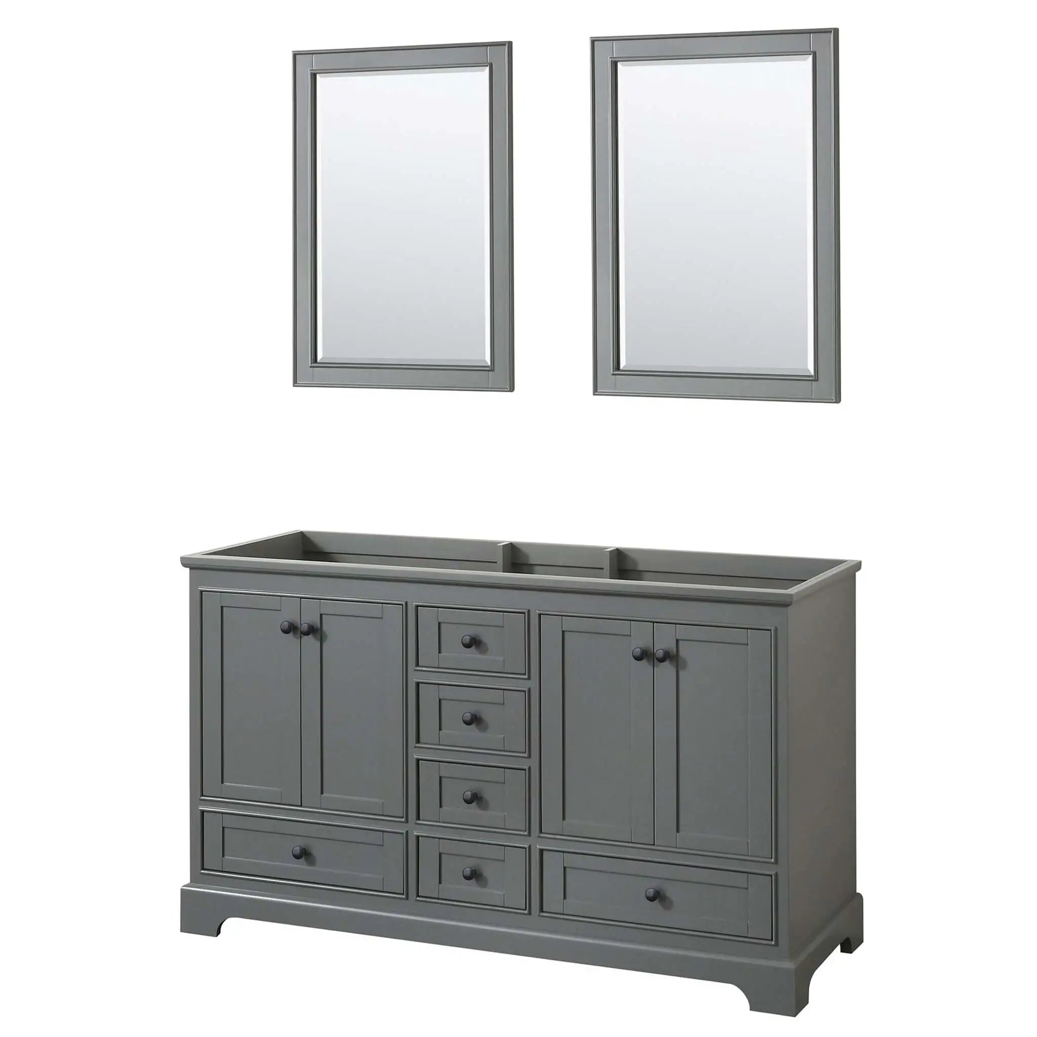 60" Deborah Double Bathroom Vanity in Dark Gray with Matte Black Trim & 24" Mirror by Wyndham