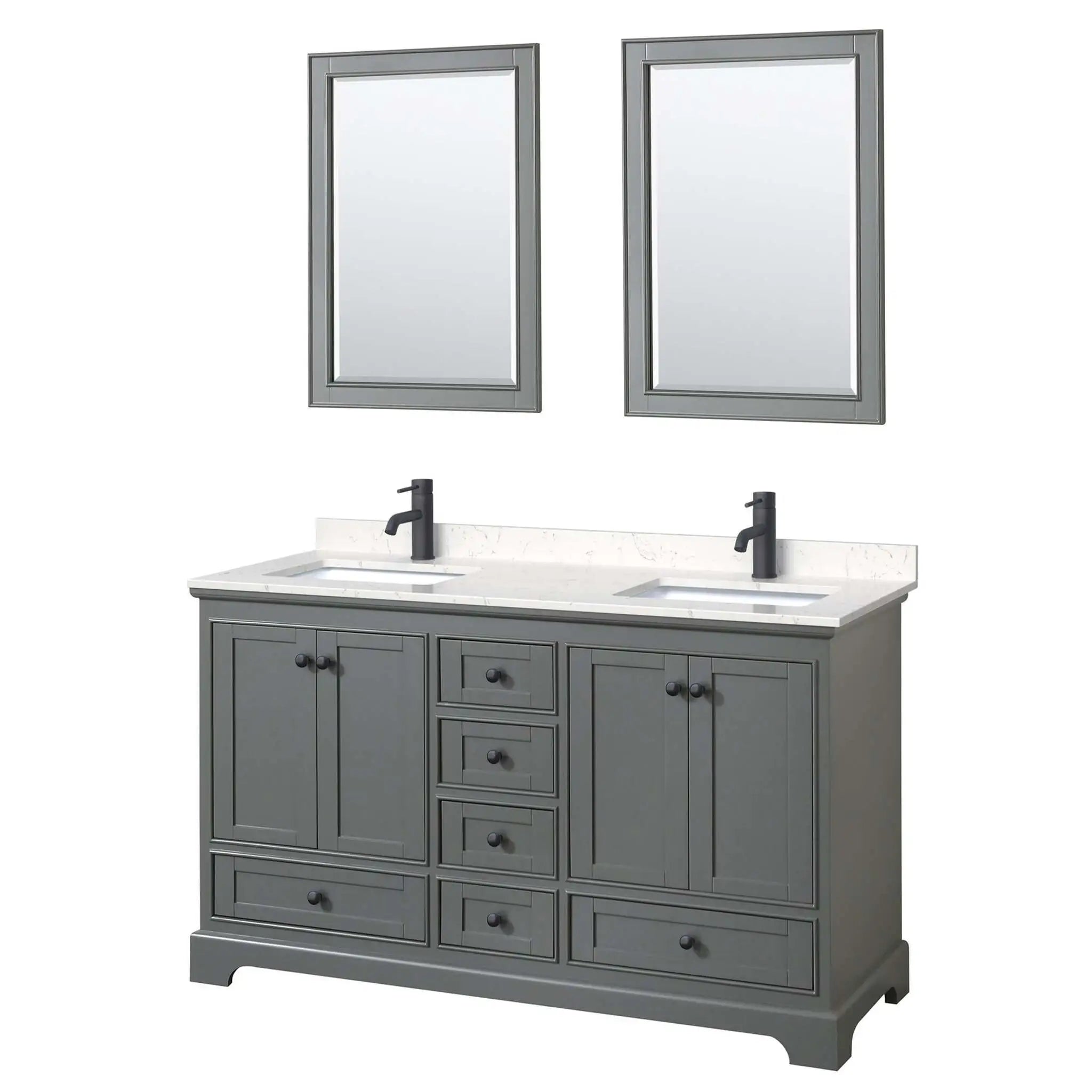 60" Deborah Double Bathroom Vanity in Dark Gray with Matte Black Trim & 24" Mirror by Wyndham