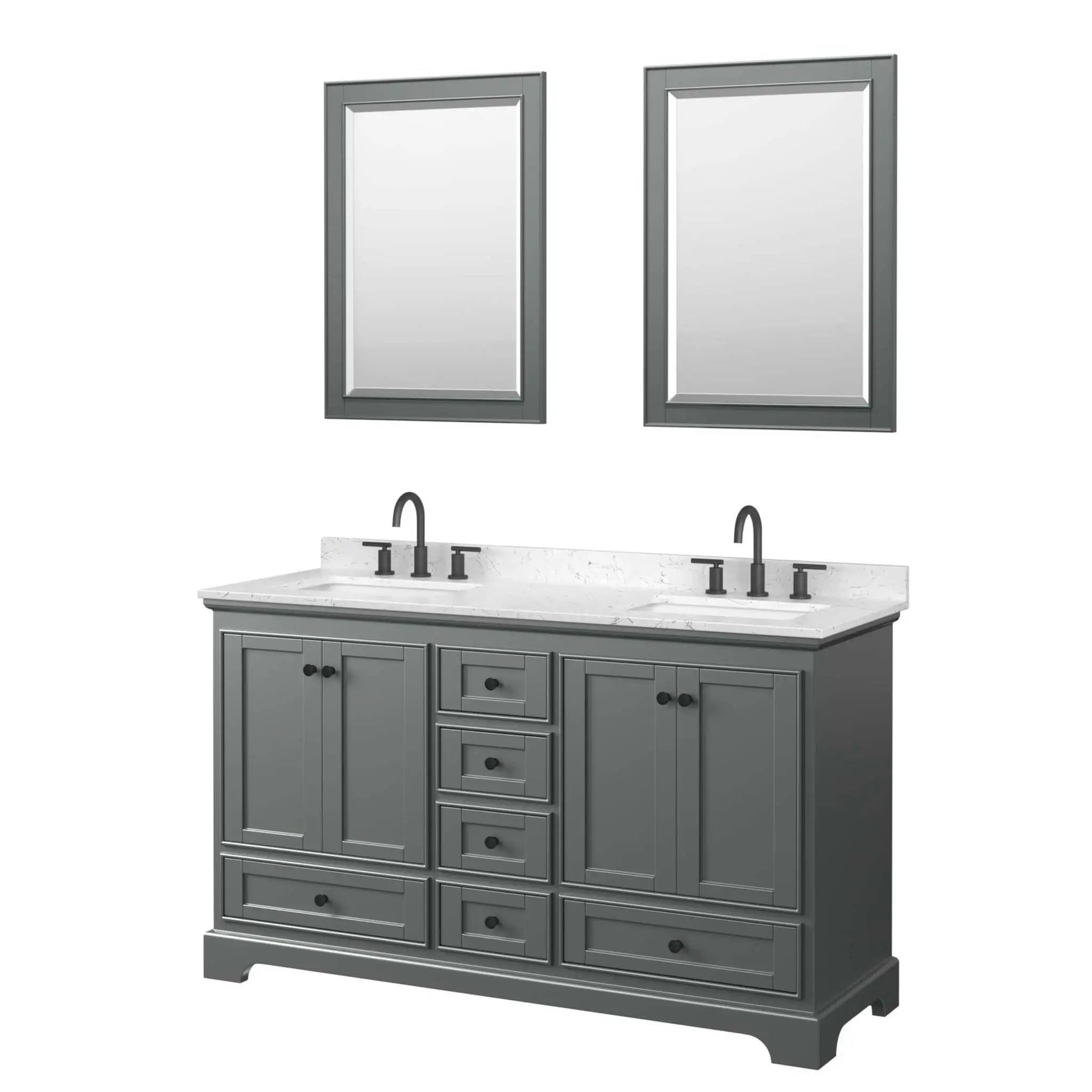 60" Deborah Double Bathroom Vanity in Dark Gray with Matte Black Trim & 24" Mirror by Wyndham