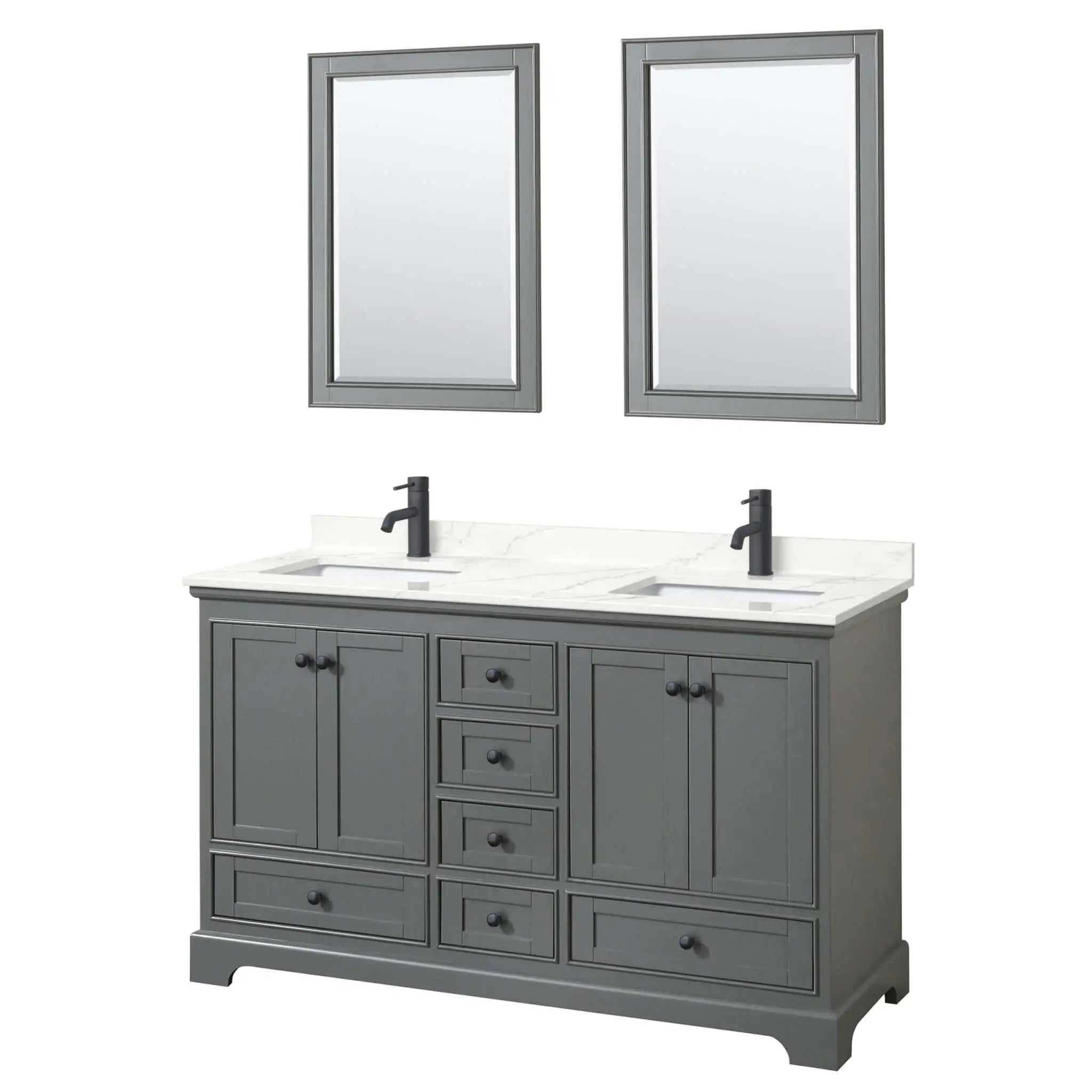 60" Deborah Double Bathroom Vanity in Dark Gray with Matte Black Trim & 24" Mirror by Wyndham