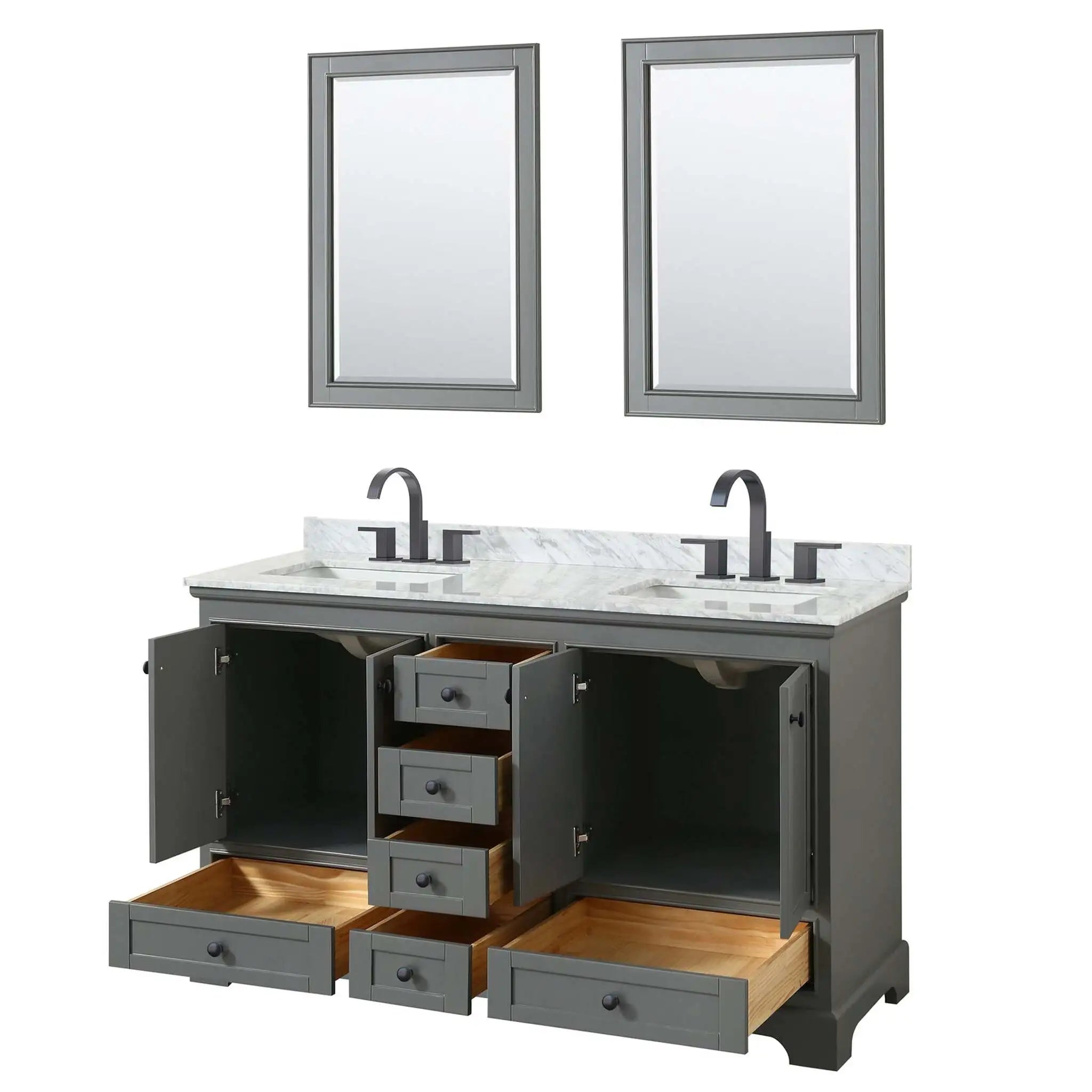 60" Deborah Double Bathroom Vanity in Dark Gray with Matte Black Trim & 24" Mirror by Wyndham