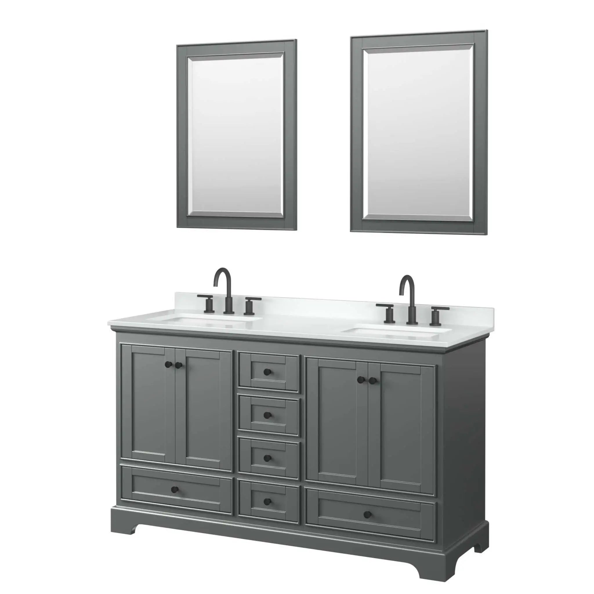 60" Deborah Double Bathroom Vanity in Dark Gray with Matte Black Trim & 24" Mirror by Wyndham