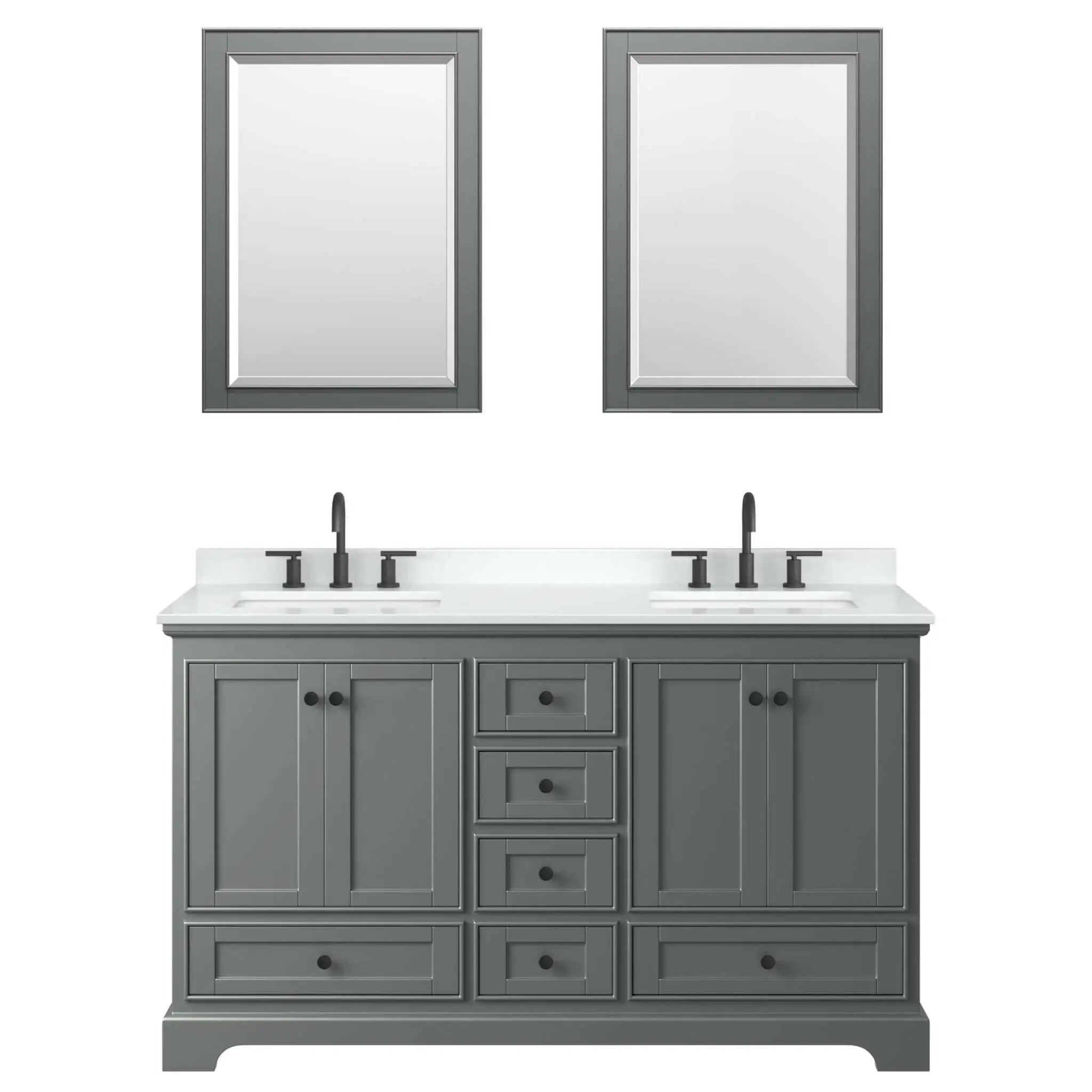 60" Deborah Double Bathroom Vanity in Dark Gray with Matte Black Trim & 24" Mirror by Wyndham