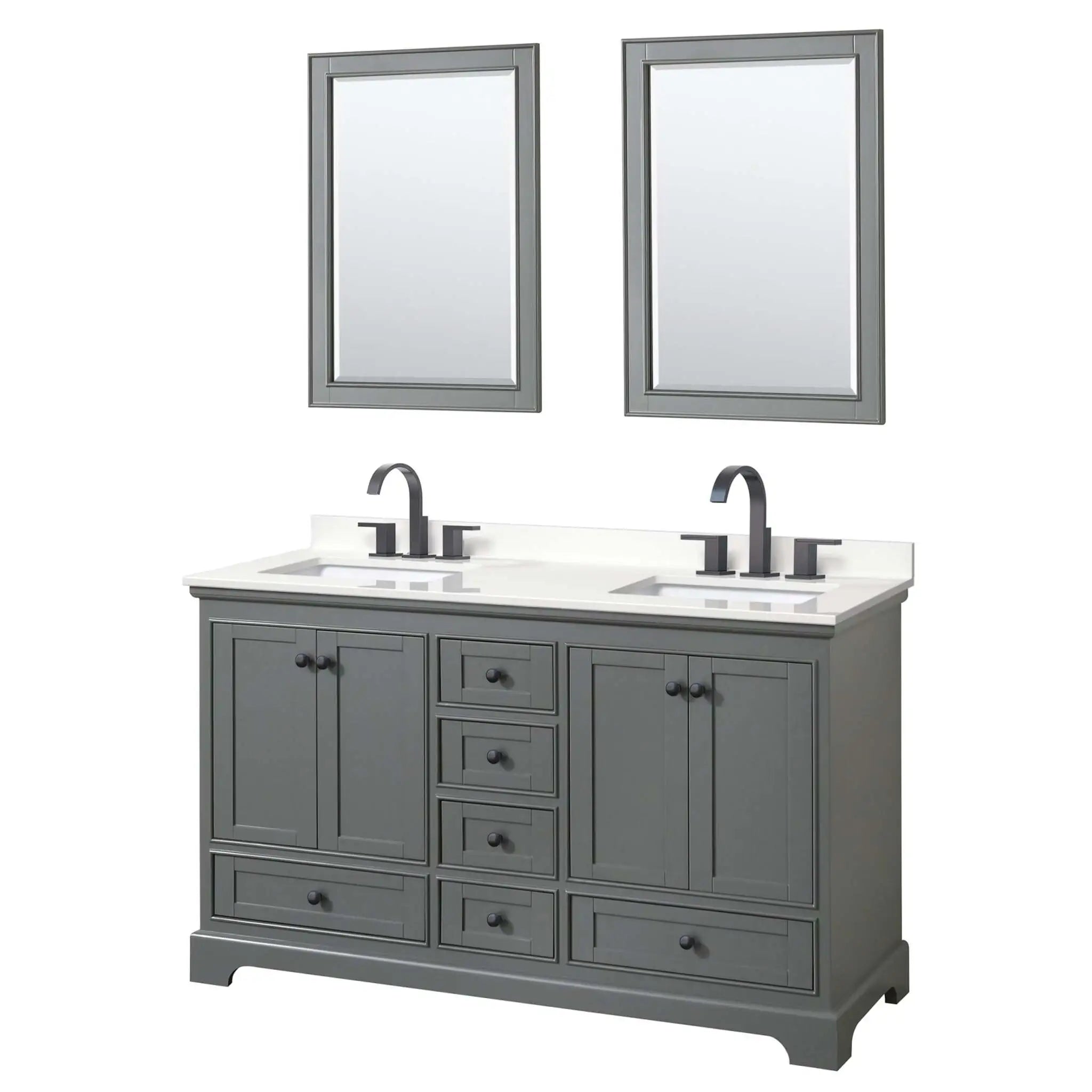 60" Deborah Double Bathroom Vanity in Dark Gray with Matte Black Trim & 24" Mirror by Wyndham