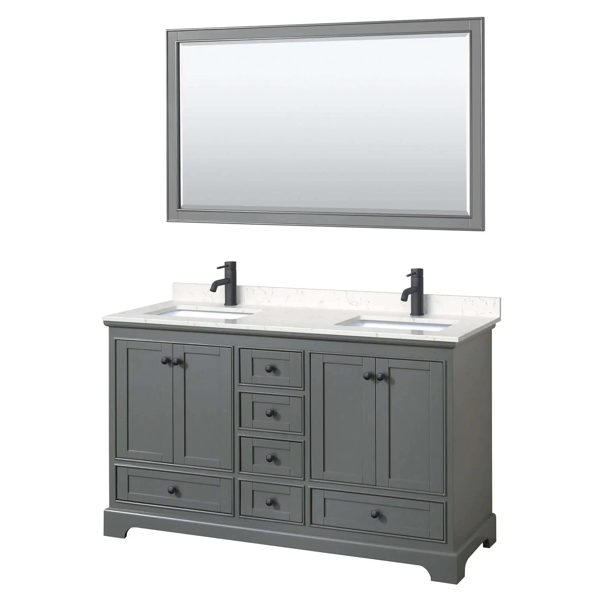 60" Deborah Double Bathroom Vanity in Dark Gray with Matte Black Trim & 58" Mirror by Wyndham