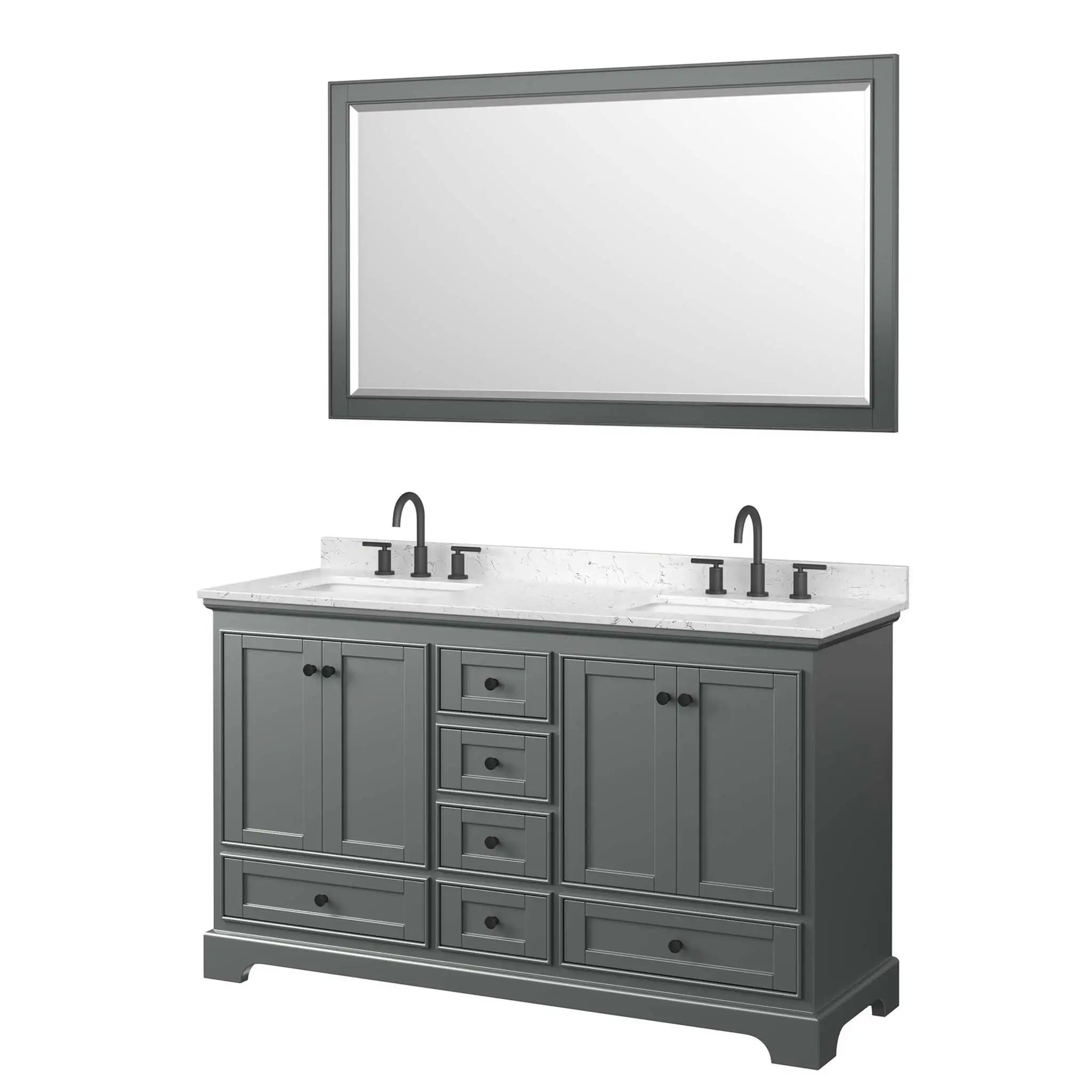 60" Deborah Double Bathroom Vanity in Dark Gray with Matte Black Trim & 58" Mirror by Wyndham