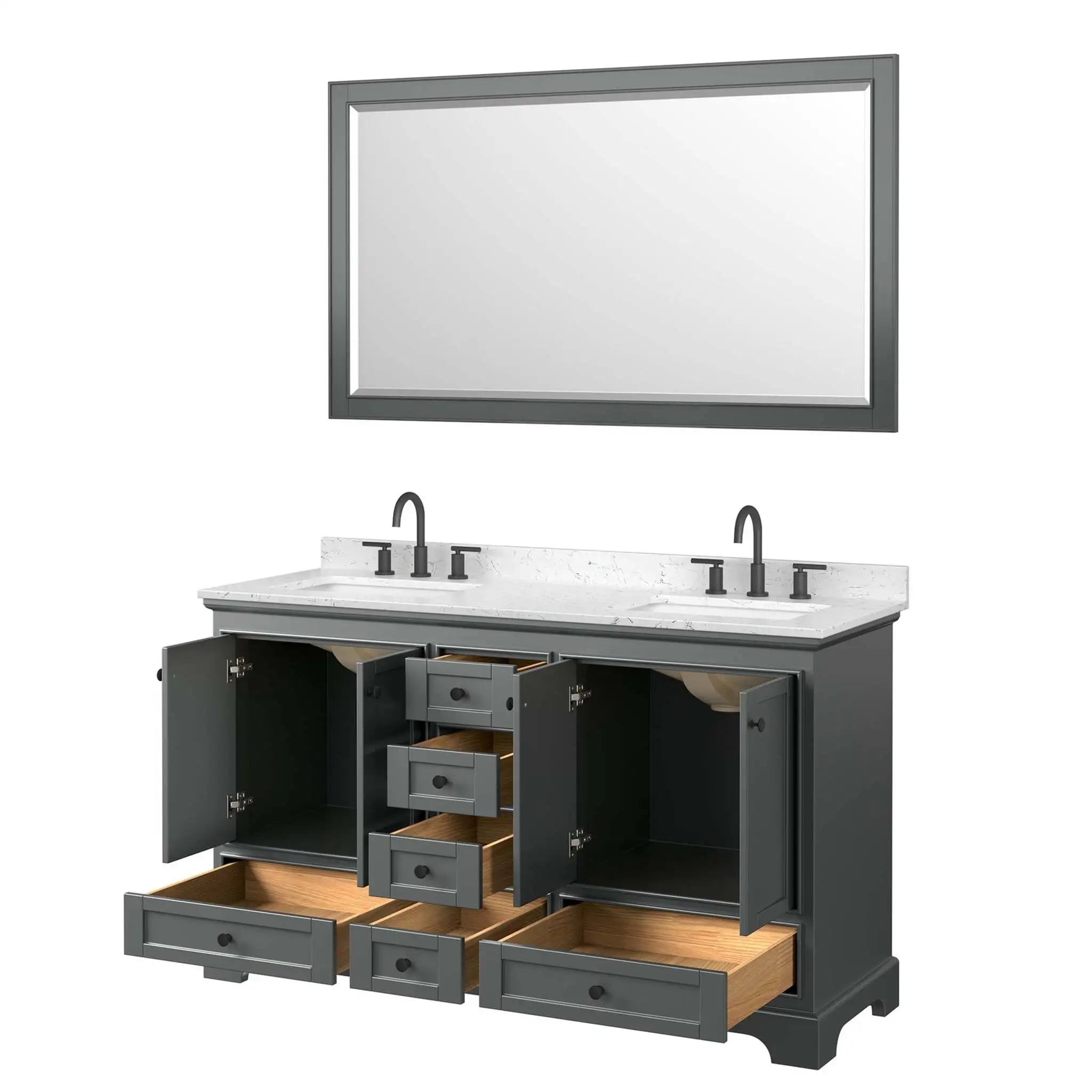60" Deborah Double Bathroom Vanity in Dark Gray with Matte Black Trim & 58" Mirror by Wyndham