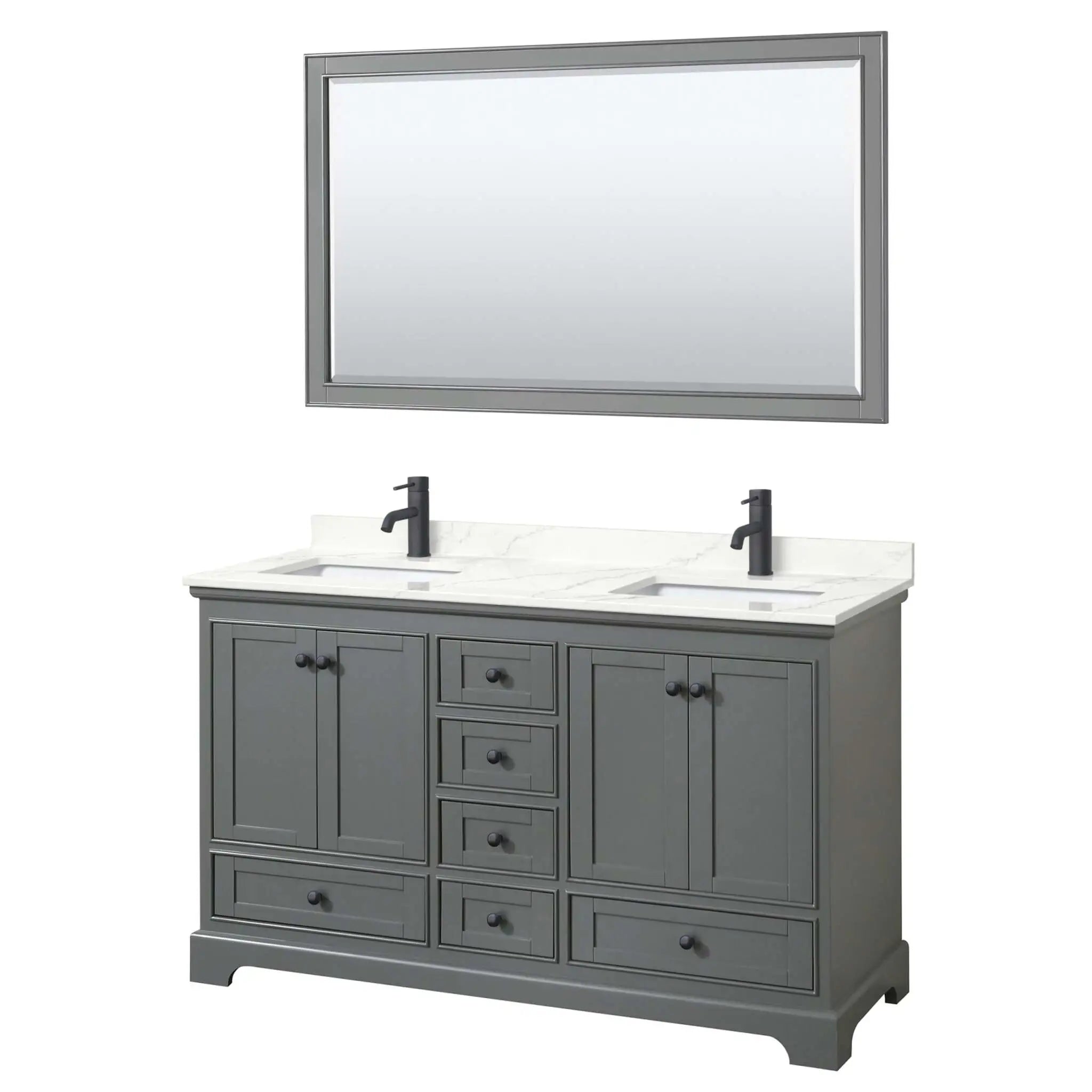 60" Deborah Double Bathroom Vanity in Dark Gray with Matte Black Trim & 58" Mirror by Wyndham