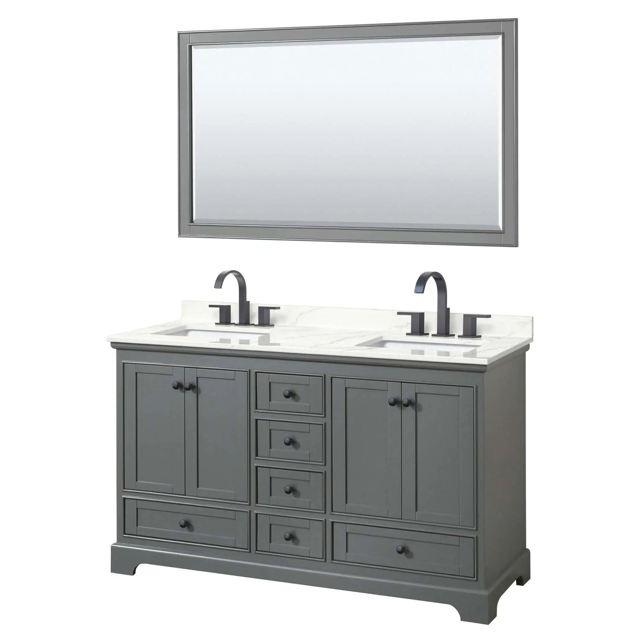 60" Deborah Double Bathroom Vanity in Dark Gray with Matte Black Trim & 58" Mirror by Wyndham