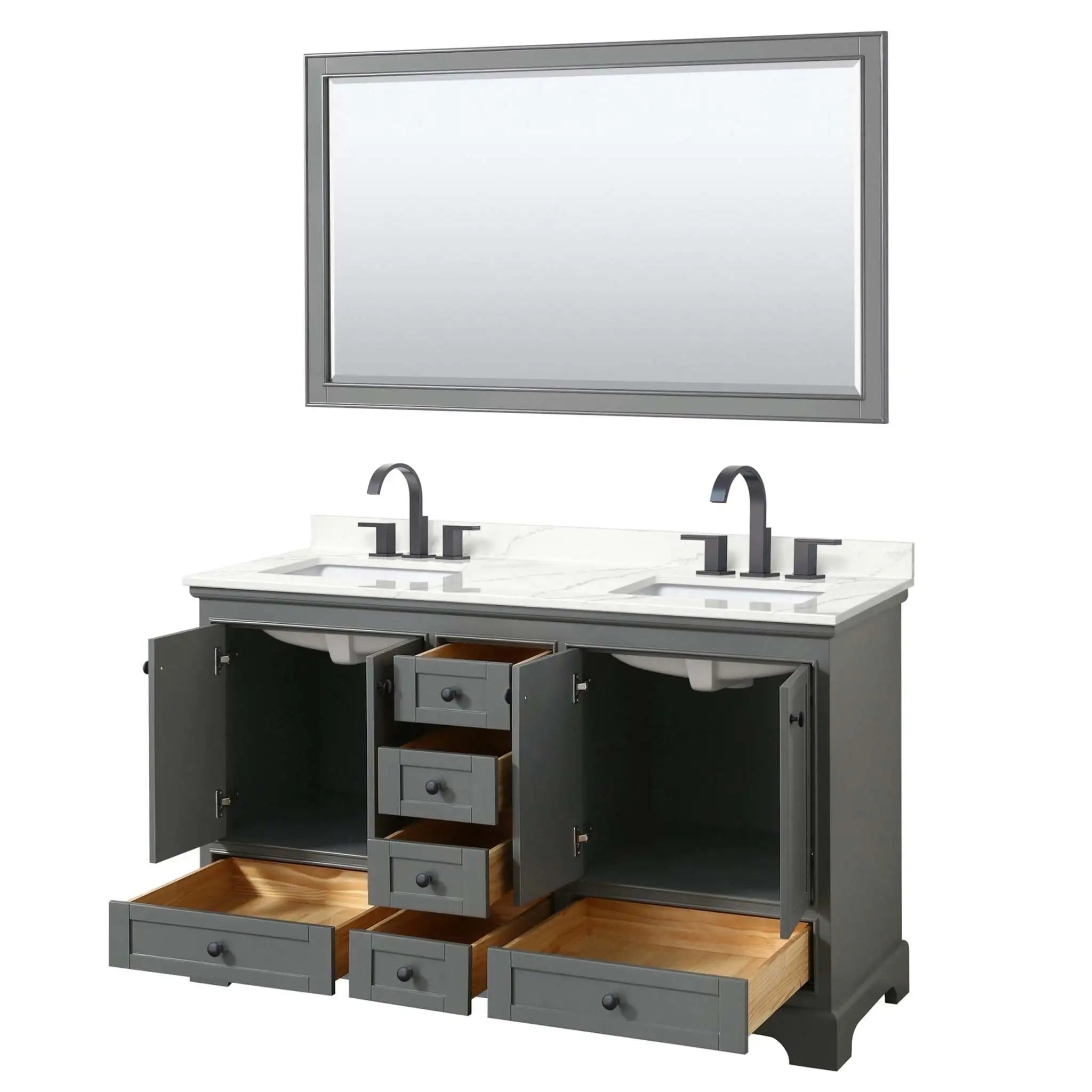 60" Deborah Double Bathroom Vanity in Dark Gray with Matte Black Trim & 58" Mirror by Wyndham