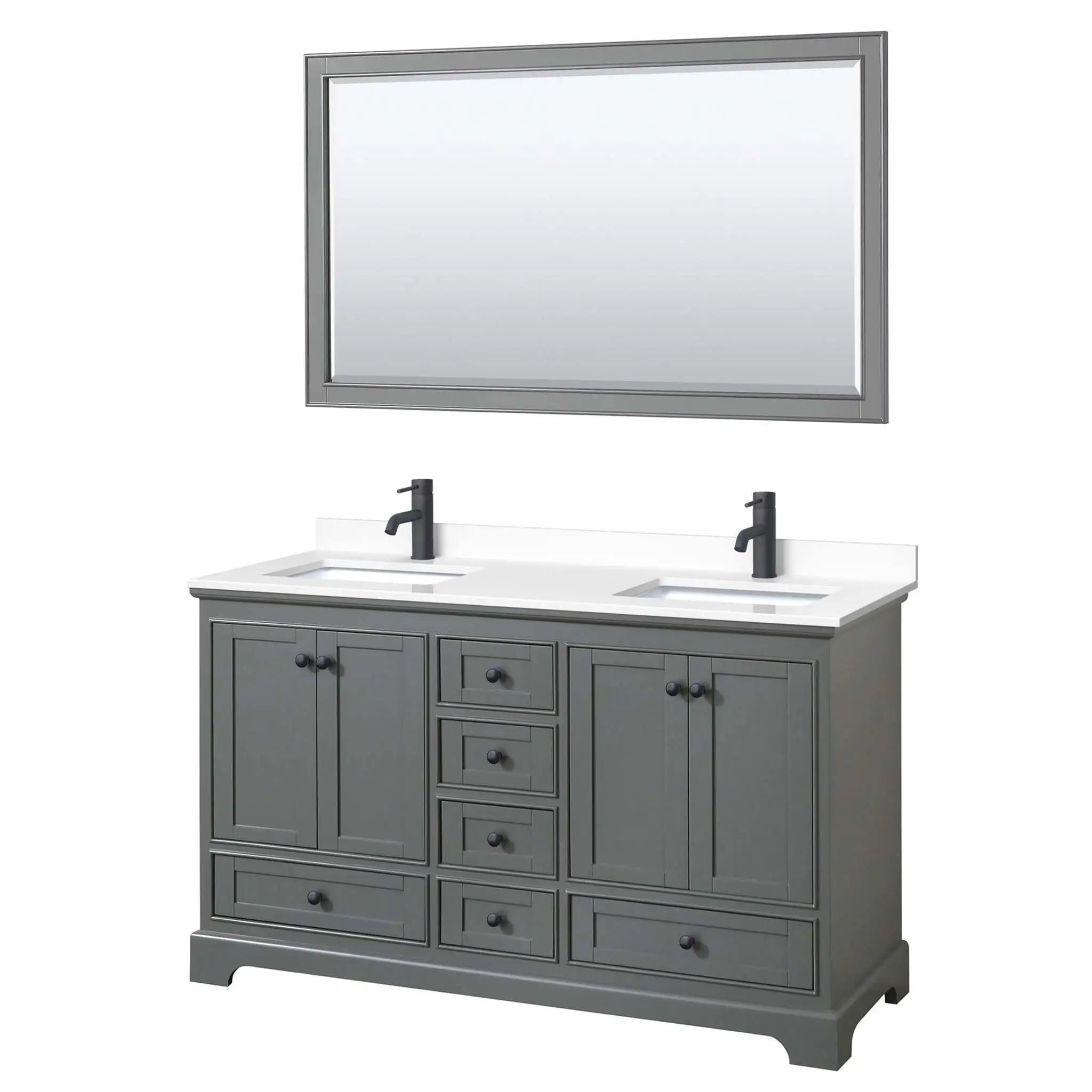 60" Deborah Double Bathroom Vanity in Dark Gray with Matte Black Trim & 58" Mirror by Wyndham