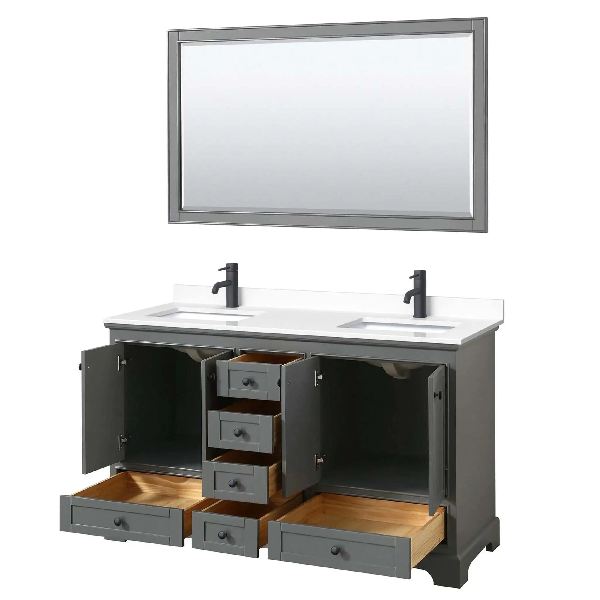 60" Deborah Double Bathroom Vanity in Dark Gray with Matte Black Trim & 58" Mirror by Wyndham