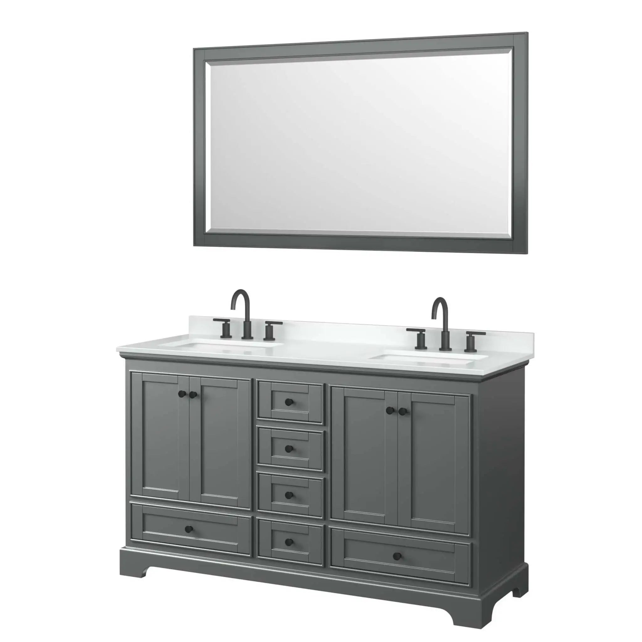 60" Deborah Double Bathroom Vanity in Dark Gray with Matte Black Trim & 58" Mirror by Wyndham
