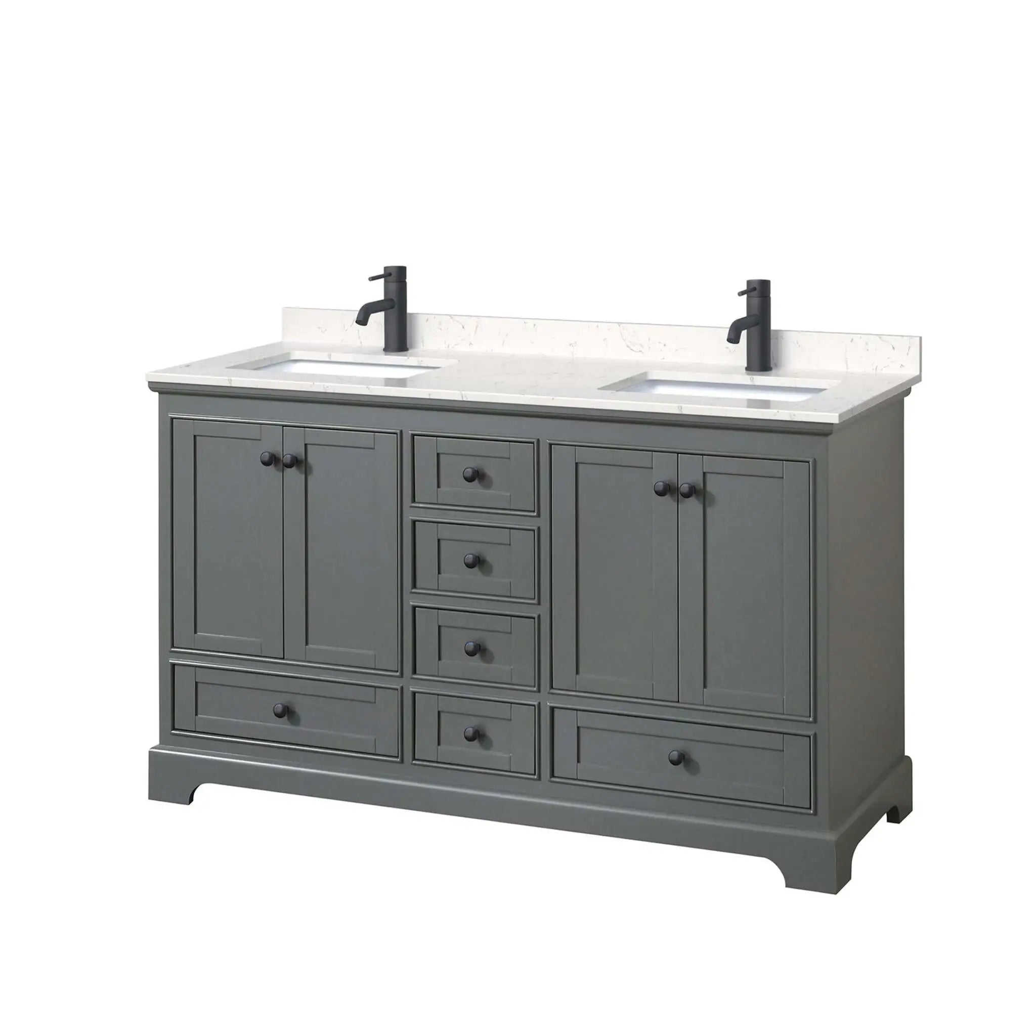 60" Deborah Double Bathroom Vanity in Dark Gray with Matte Black Trim by Wyndham