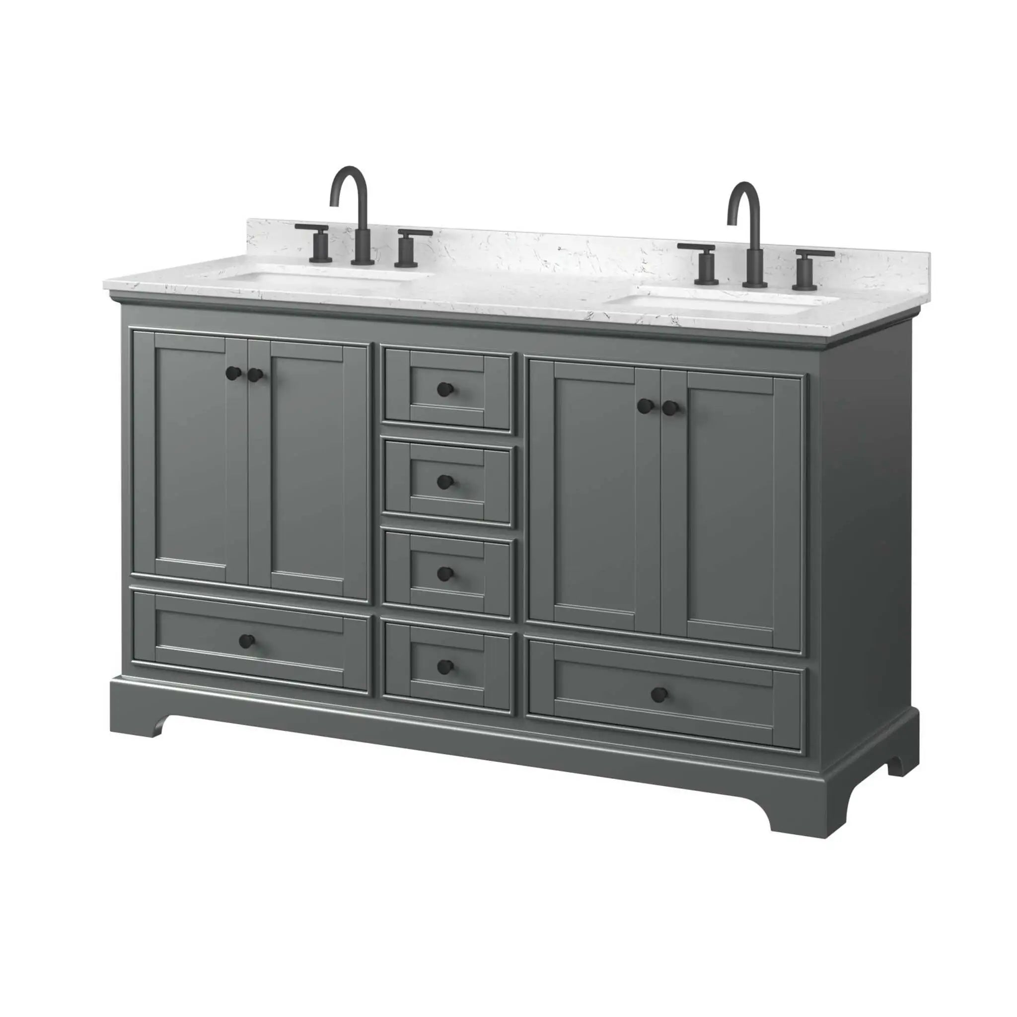 60" Deborah Double Bathroom Vanity in Dark Gray with Matte Black Trim by Wyndham
