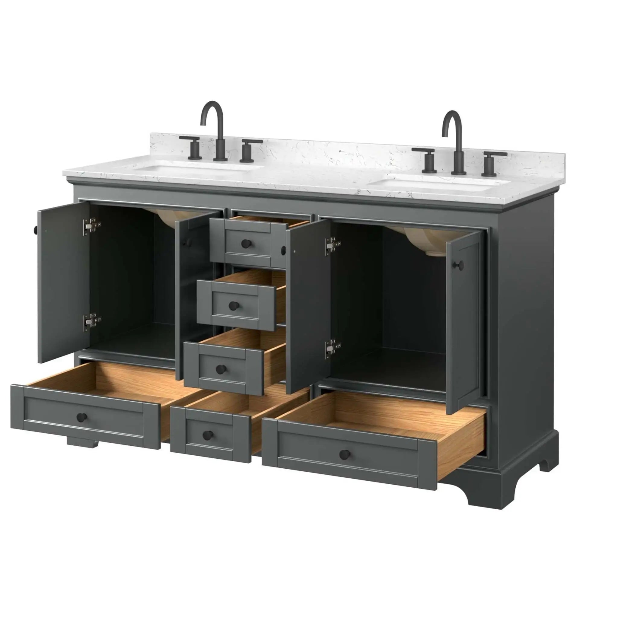 60" Deborah Double Bathroom Vanity in Dark Gray with Matte Black Trim by Wyndham