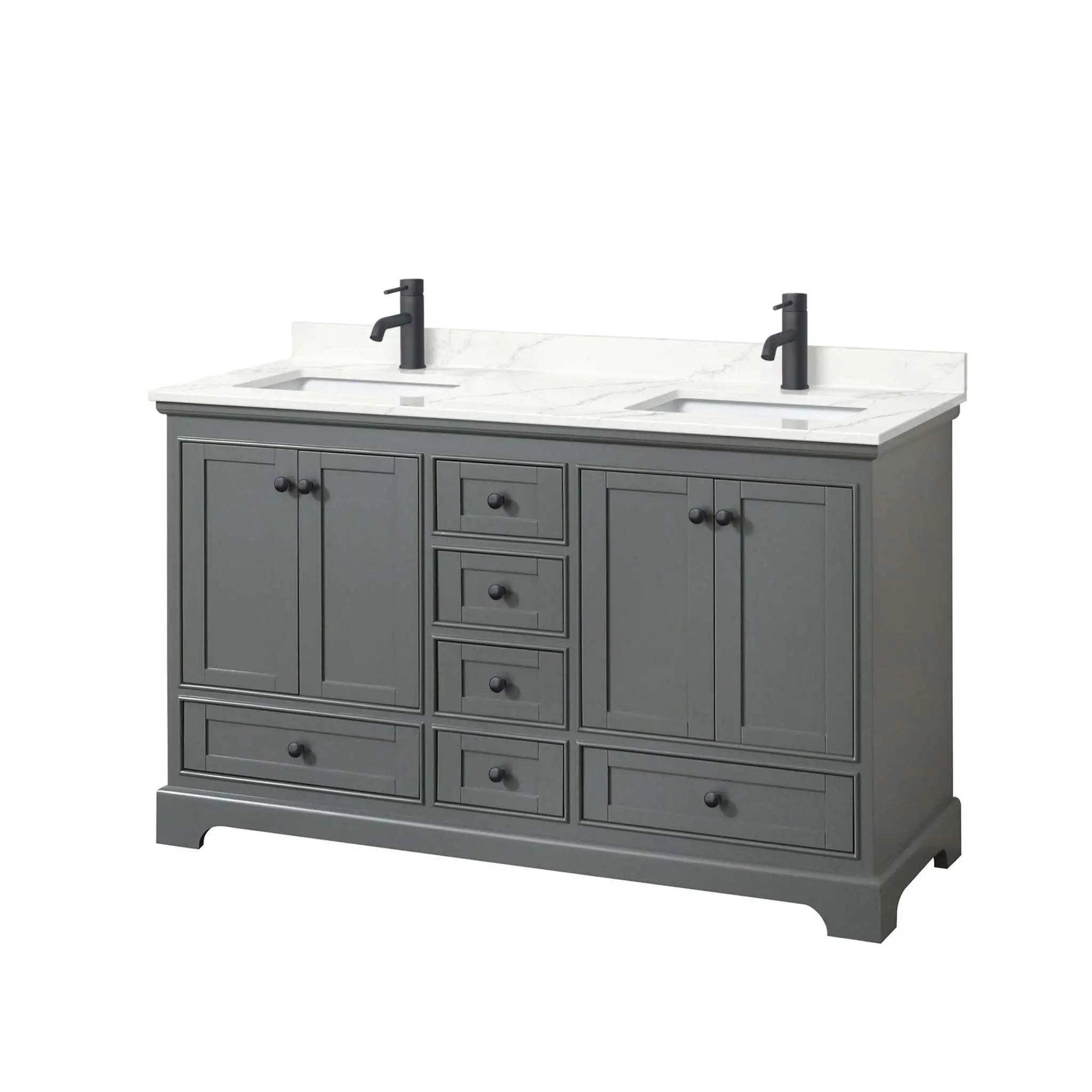 60" Deborah Double Bathroom Vanity in Dark Gray with Matte Black Trim by Wyndham