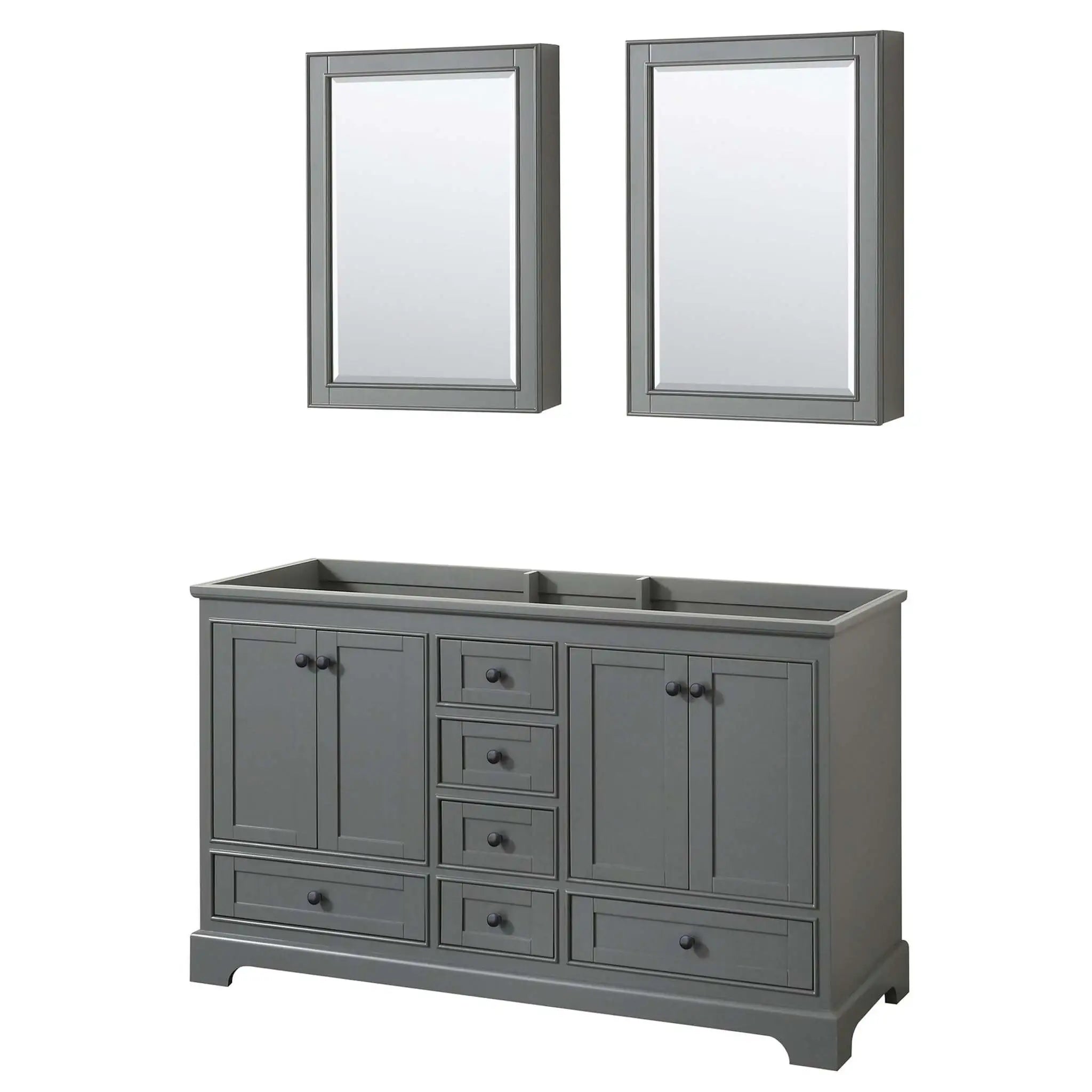 60" Deborah Double Bathroom Vanity in Dark Gray with Matte Black Trim & Medicine Cabinet by Wyndham