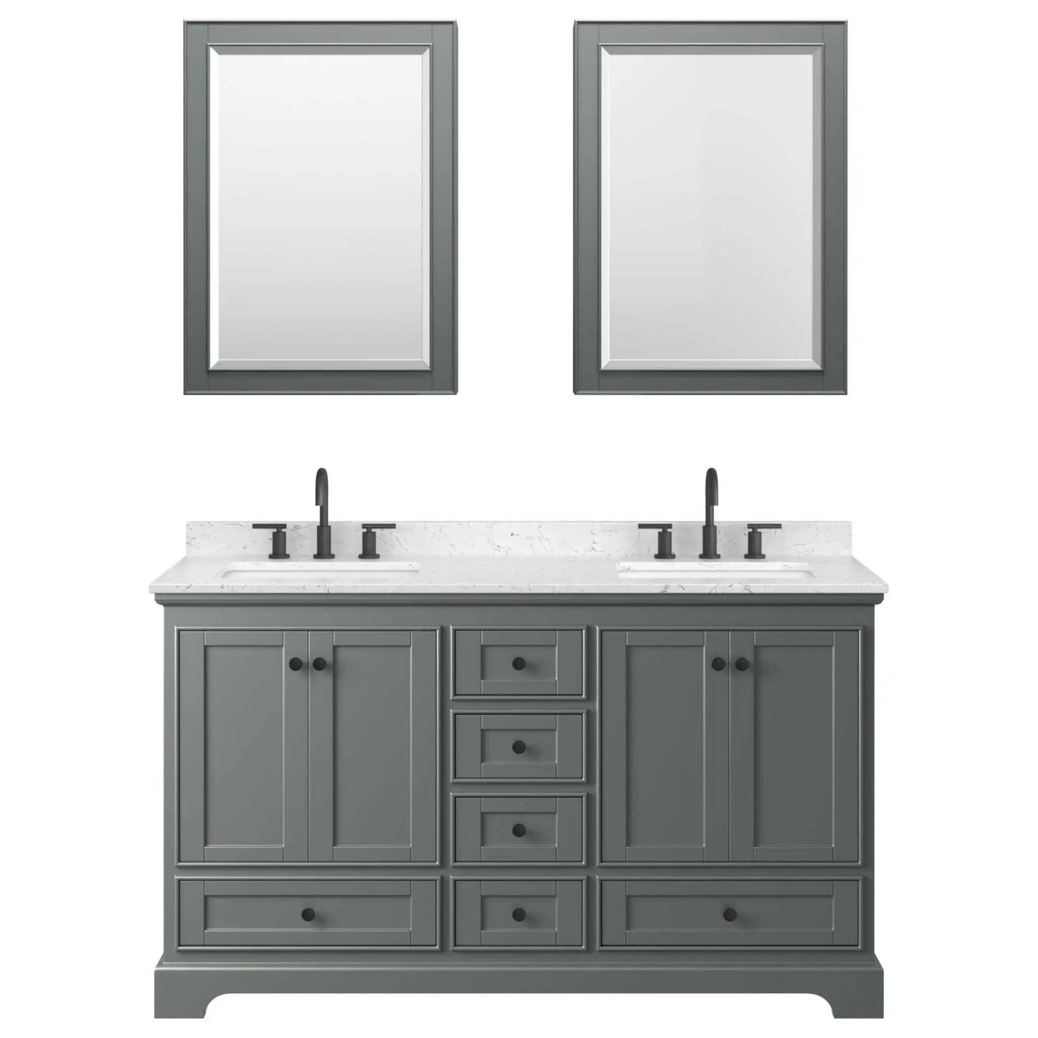 60" Deborah Double Bathroom Vanity in Dark Gray with Matte Black Trim & Medicine Cabinet by Wyndham