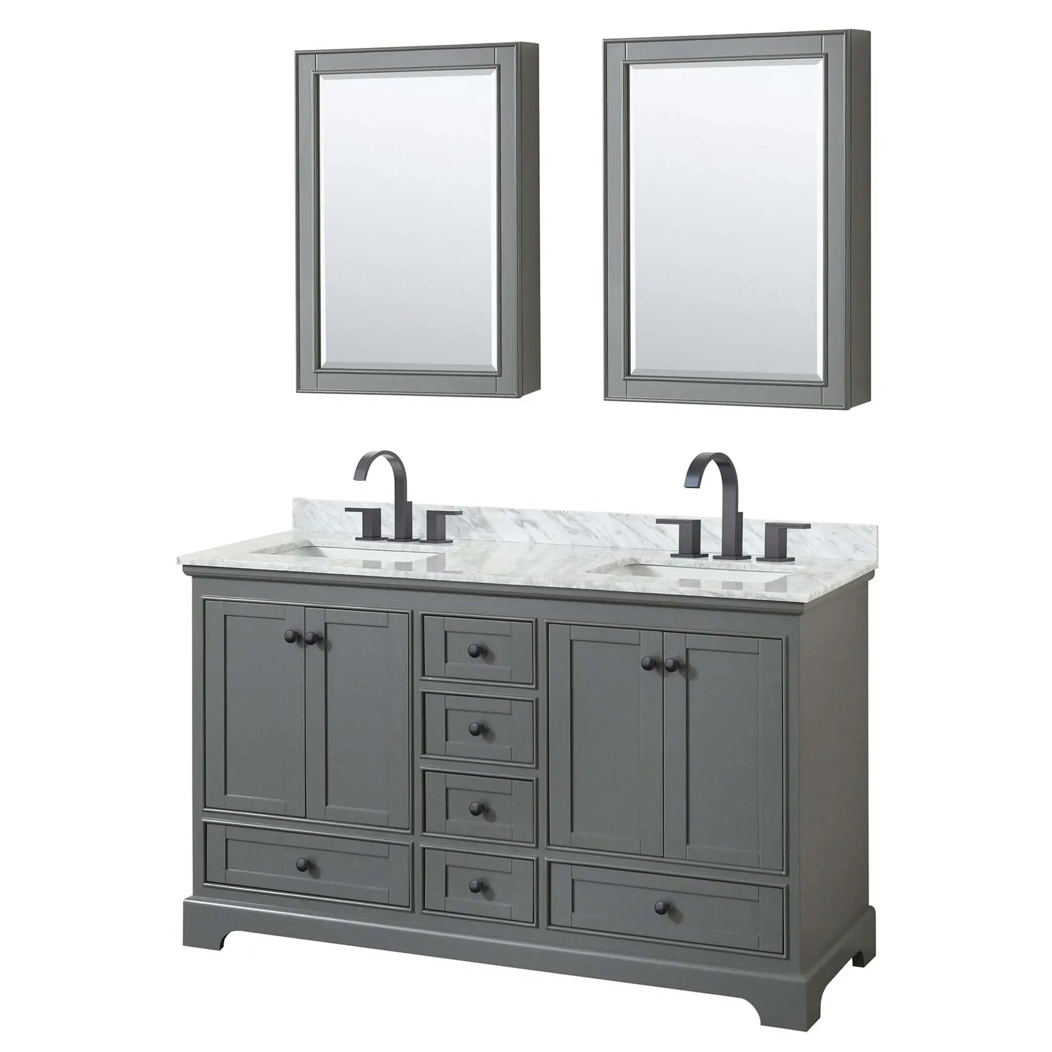 60" Deborah Double Bathroom Vanity in Dark Gray with Matte Black Trim & Medicine Cabinet by Wyndham