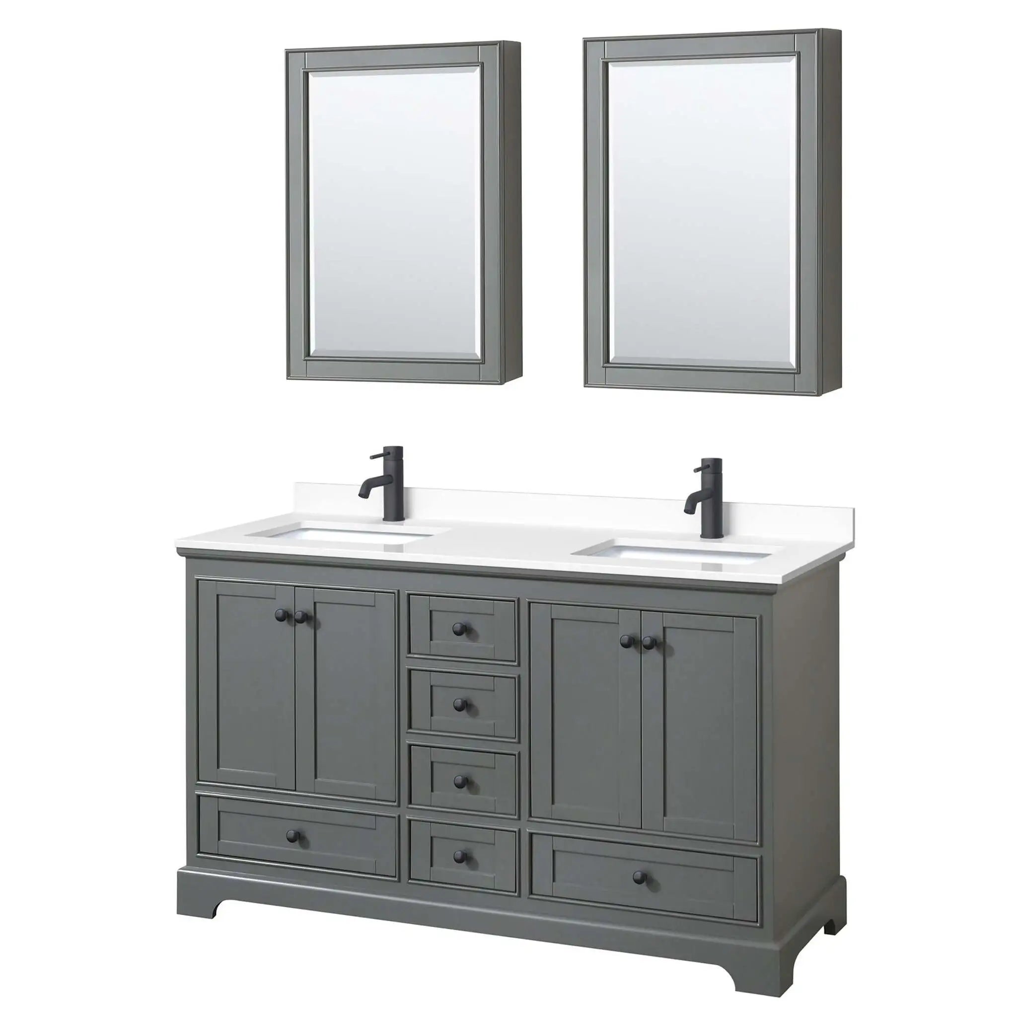 60" Deborah Double Bathroom Vanity in Dark Gray with Matte Black Trim & Medicine Cabinet by Wyndham