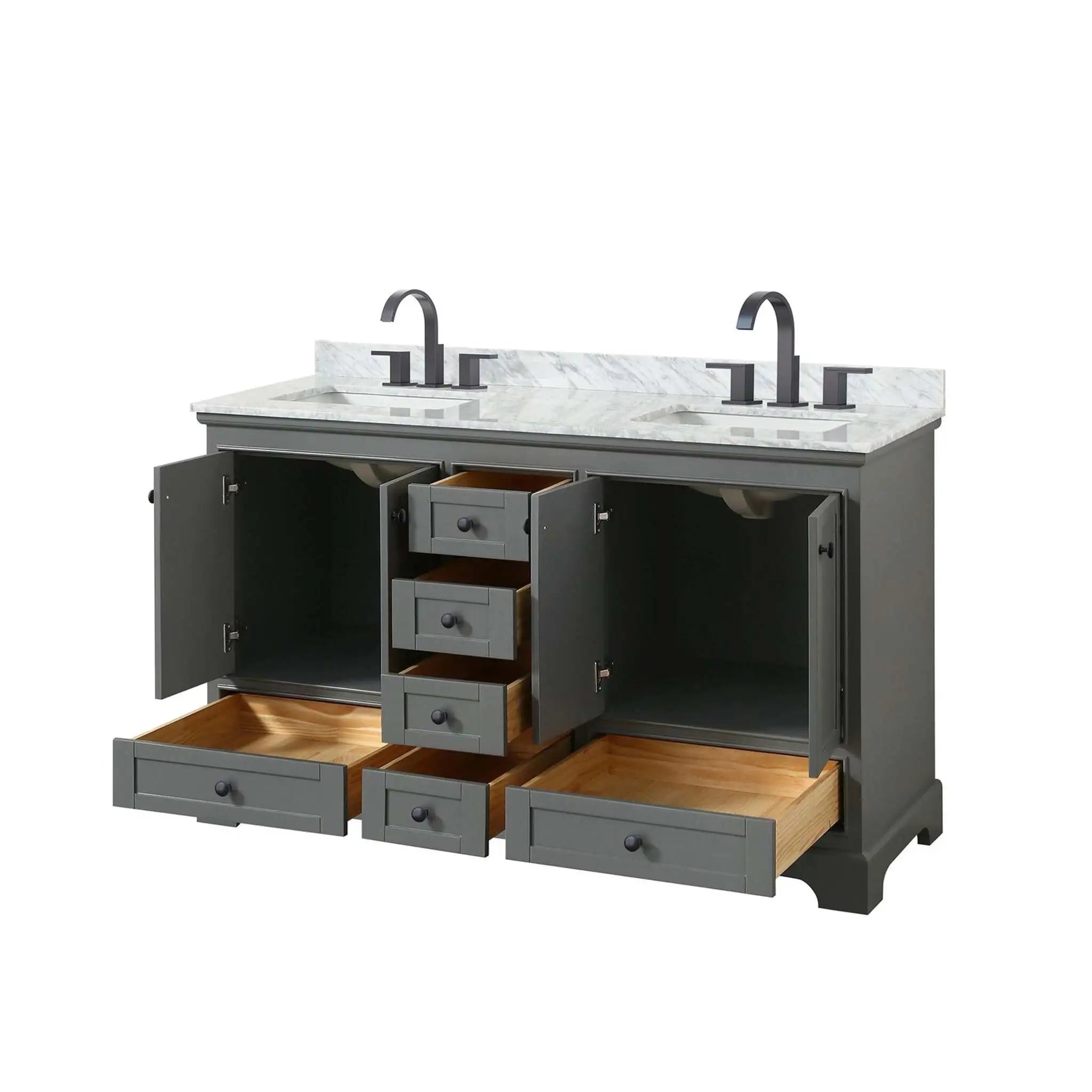 60" Deborah Double Bathroom Vanity in Dark Gray with Matte Black Trim by Wyndham