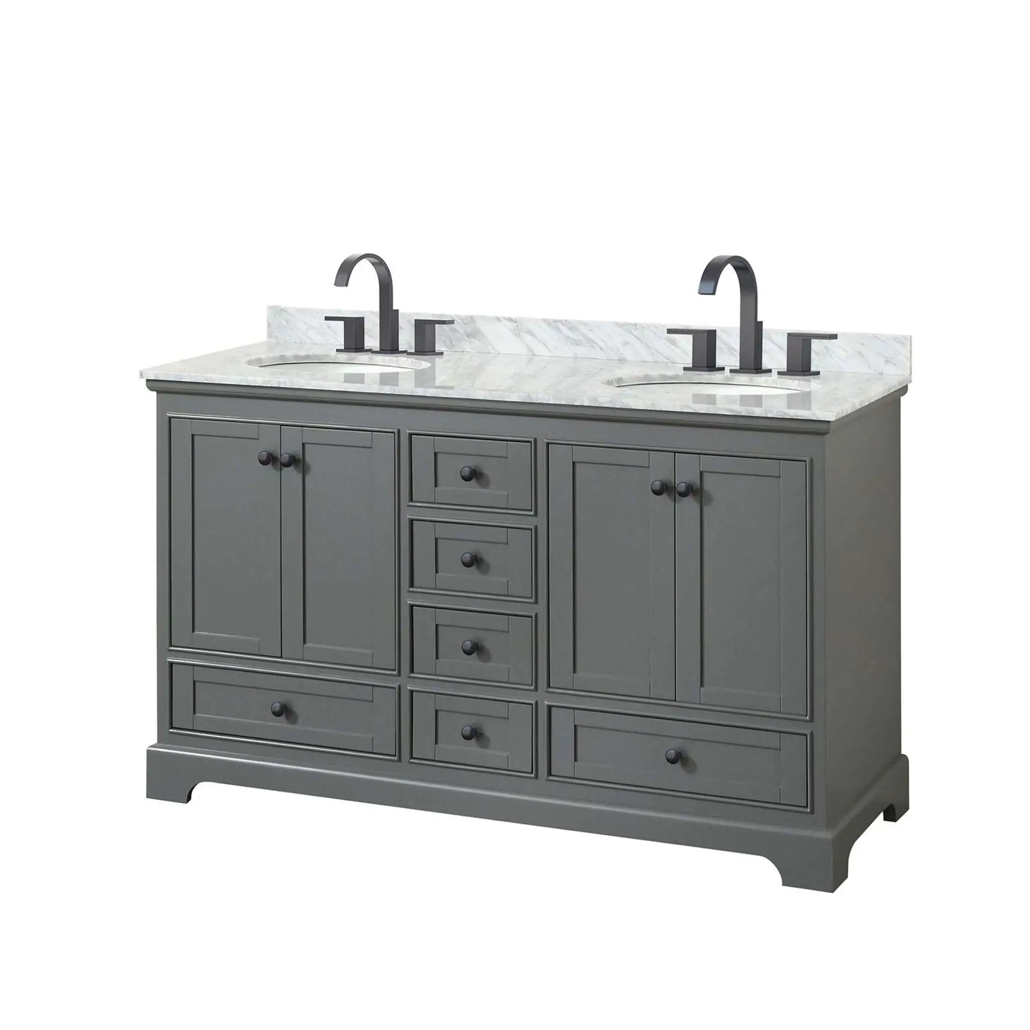 60" Deborah Double Bathroom Vanity in Dark Gray with Matte Black Trim by Wyndham