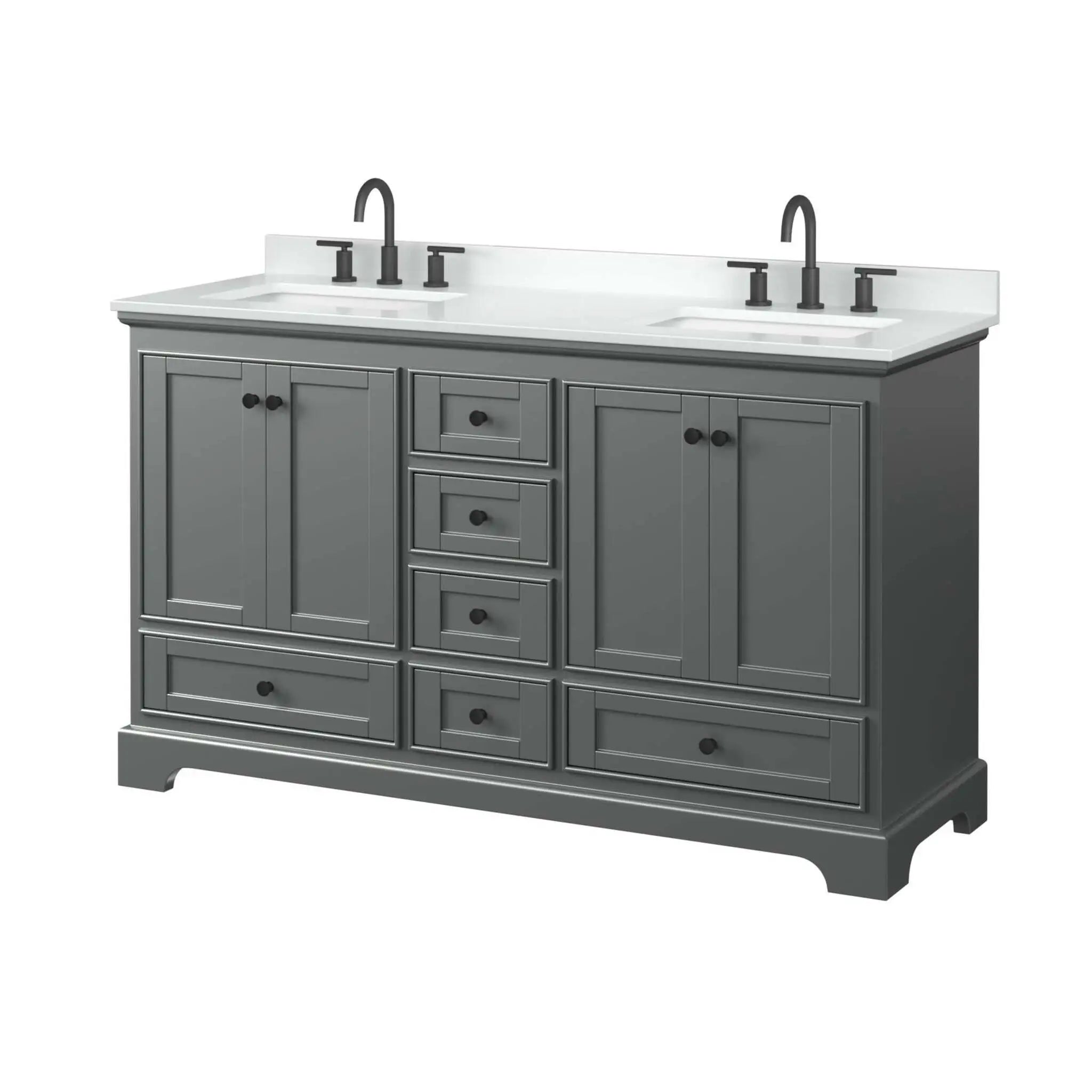 60" Deborah Double Bathroom Vanity in Dark Gray with Matte Black Trim by Wyndham