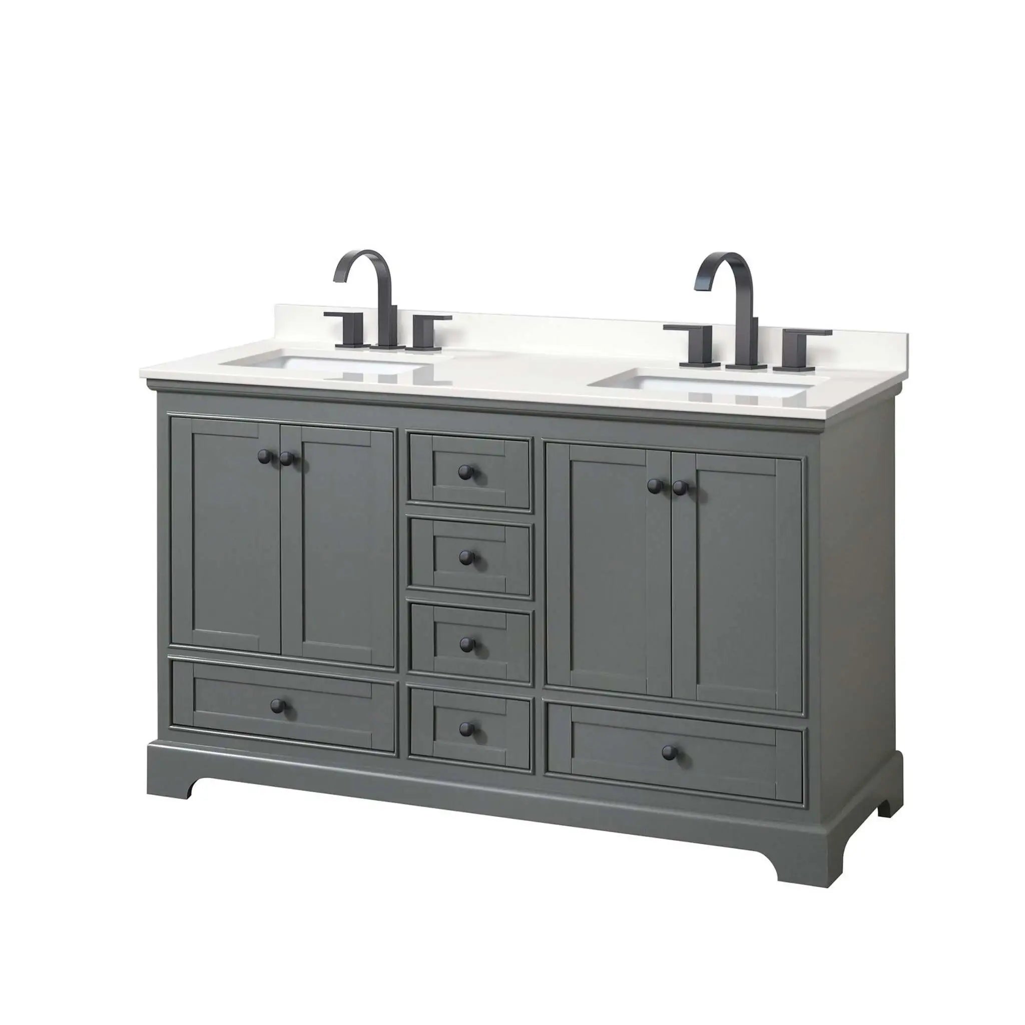 60" Deborah Double Bathroom Vanity in Dark Gray with Matte Black Trim by Wyndham
