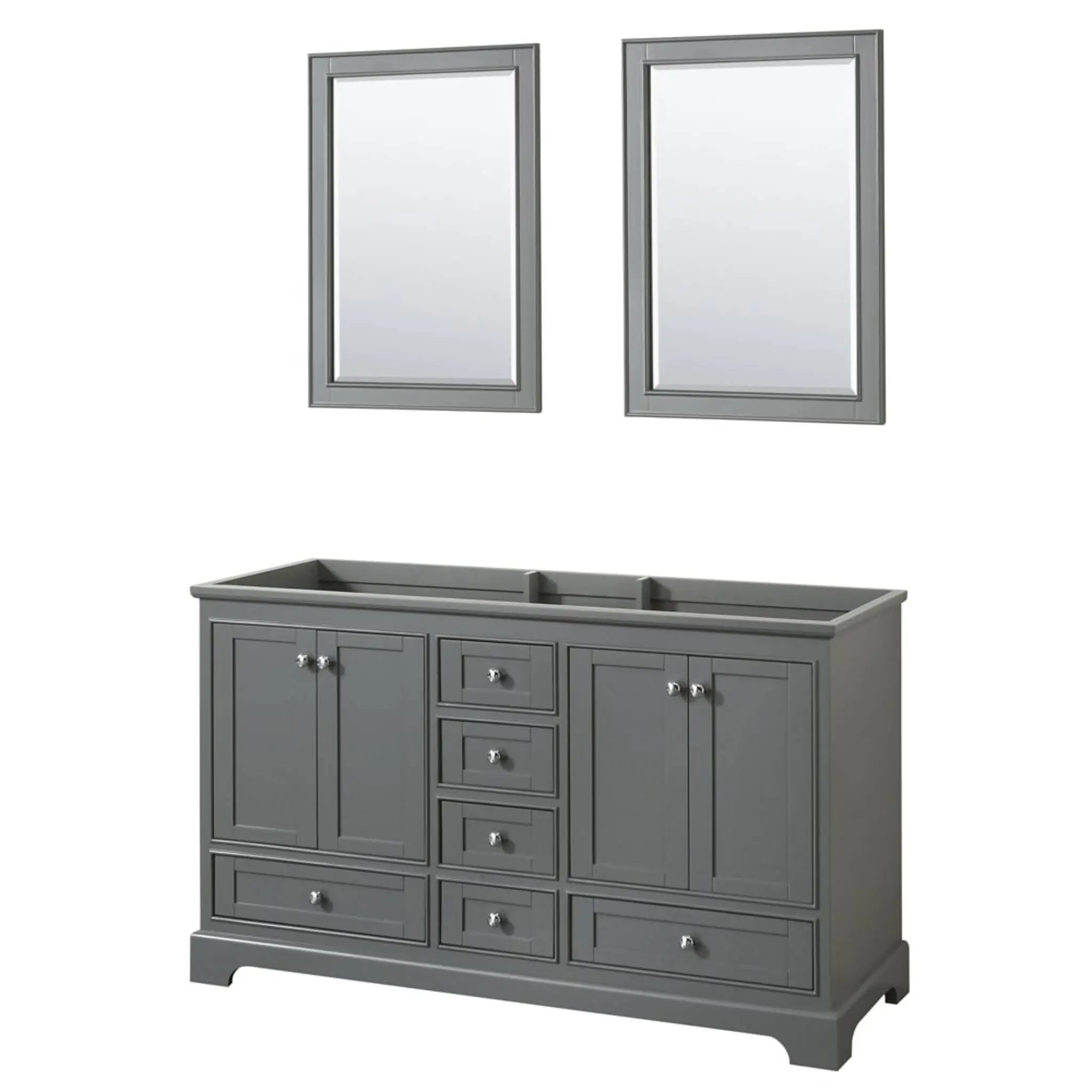 60" Deborah Double Bathroom Vanity in Dark Gray with Polished Chrome Trim & 24" Mirror by Wyndham