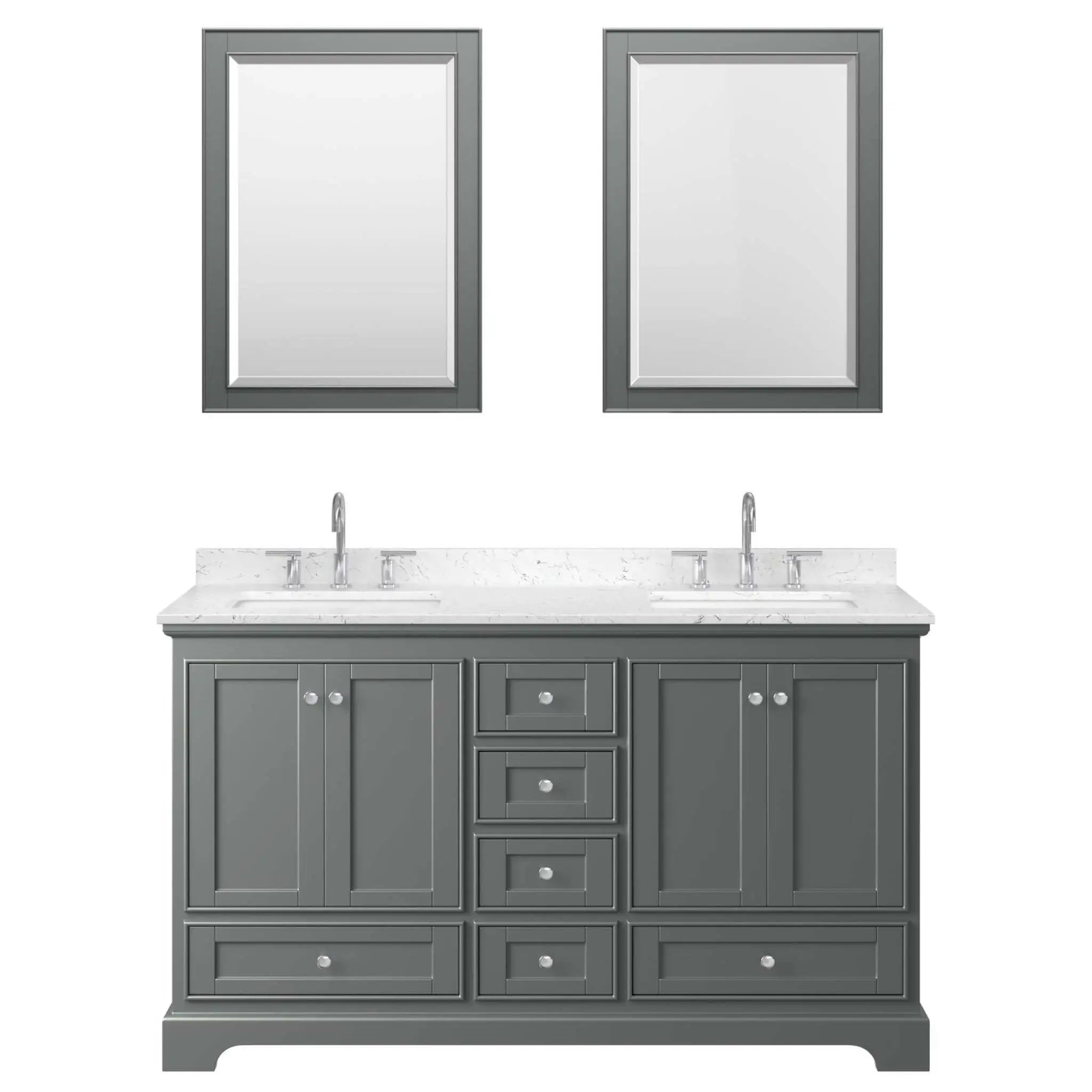 60" Deborah Double Bathroom Vanity in Dark Gray with Polished Chrome Trim & 24" Mirror by Wyndham
