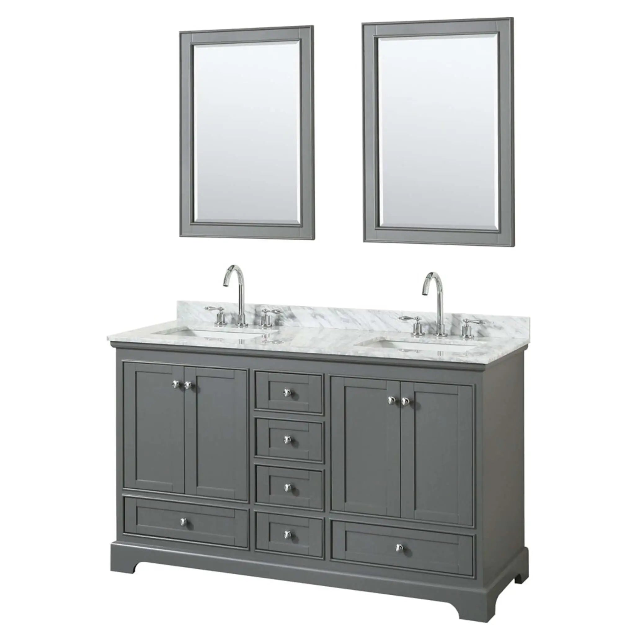 60" Deborah Double Bathroom Vanity in Dark Gray with Polished Chrome Trim & 24" Mirror by Wyndham