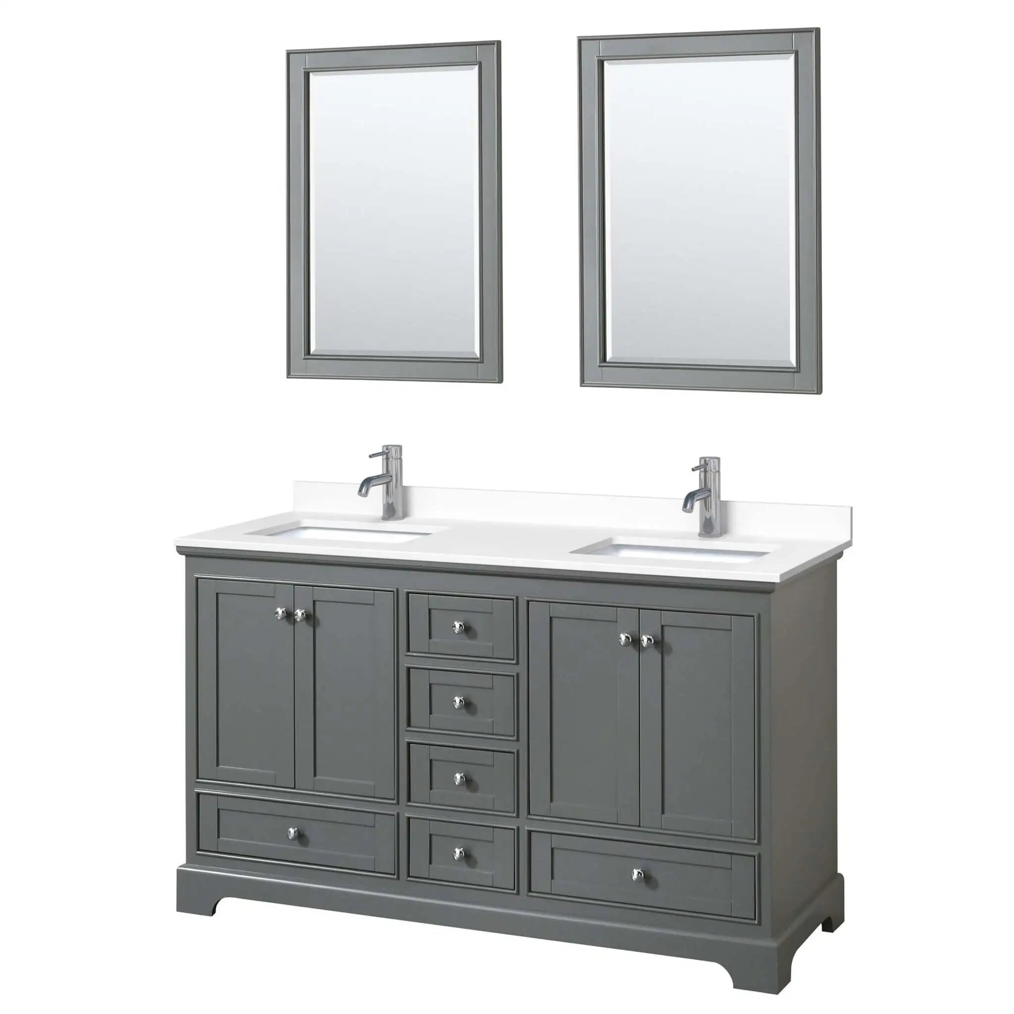 60" Deborah Double Bathroom Vanity in Dark Gray with Polished Chrome Trim & 24" Mirror by Wyndham