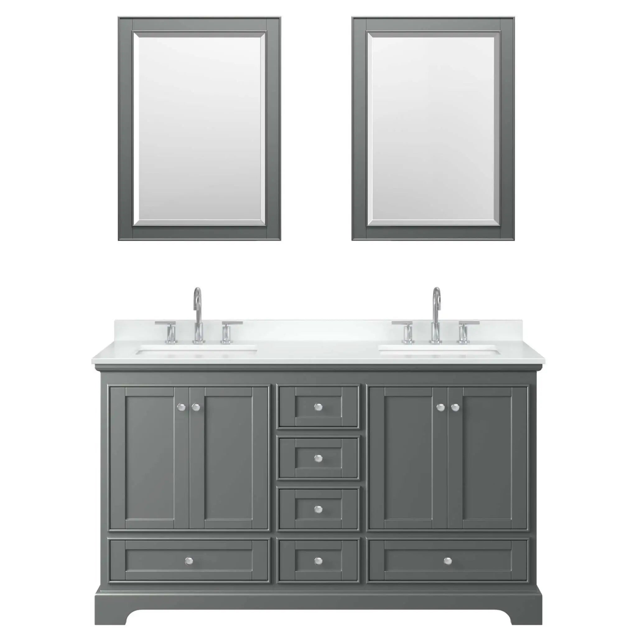 60" Deborah Double Bathroom Vanity in Dark Gray with Polished Chrome Trim & 24" Mirror by Wyndham