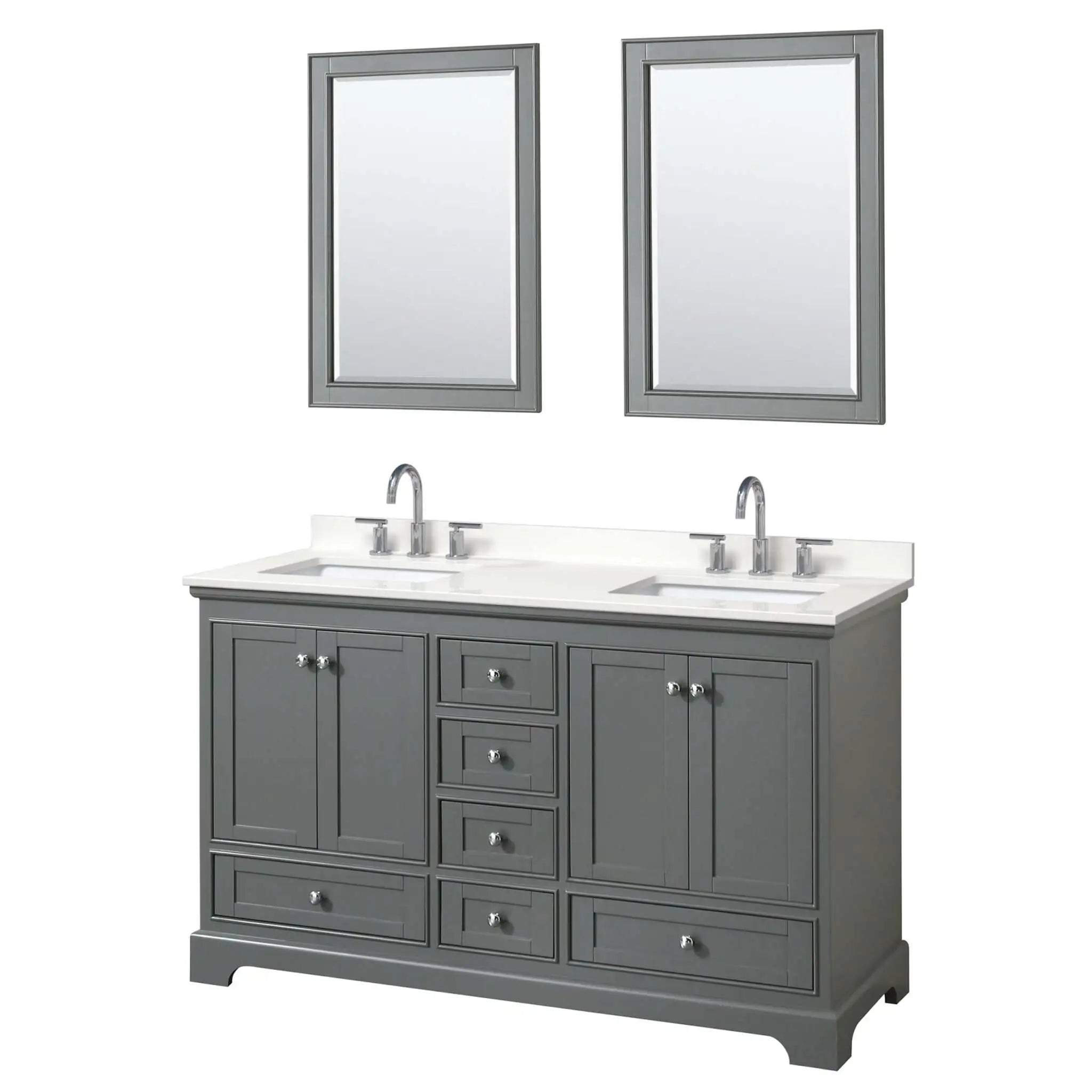 60" Deborah Double Bathroom Vanity in Dark Gray with Polished Chrome Trim & 24" Mirror by Wyndham