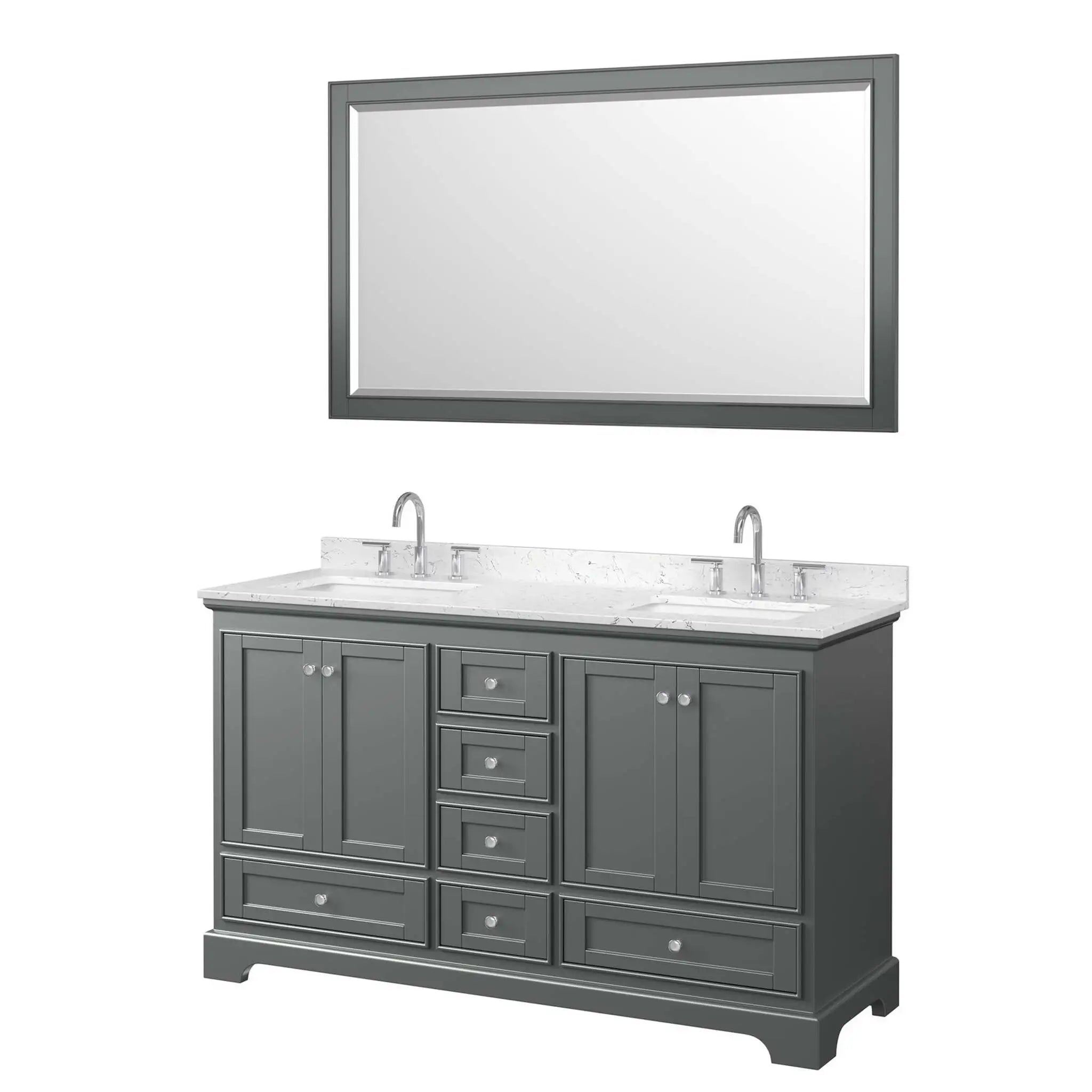 60" Deborah Double Bathroom Vanity in Dark Gray with Polished Chrome Trim & 58" Mirror by Wyndham