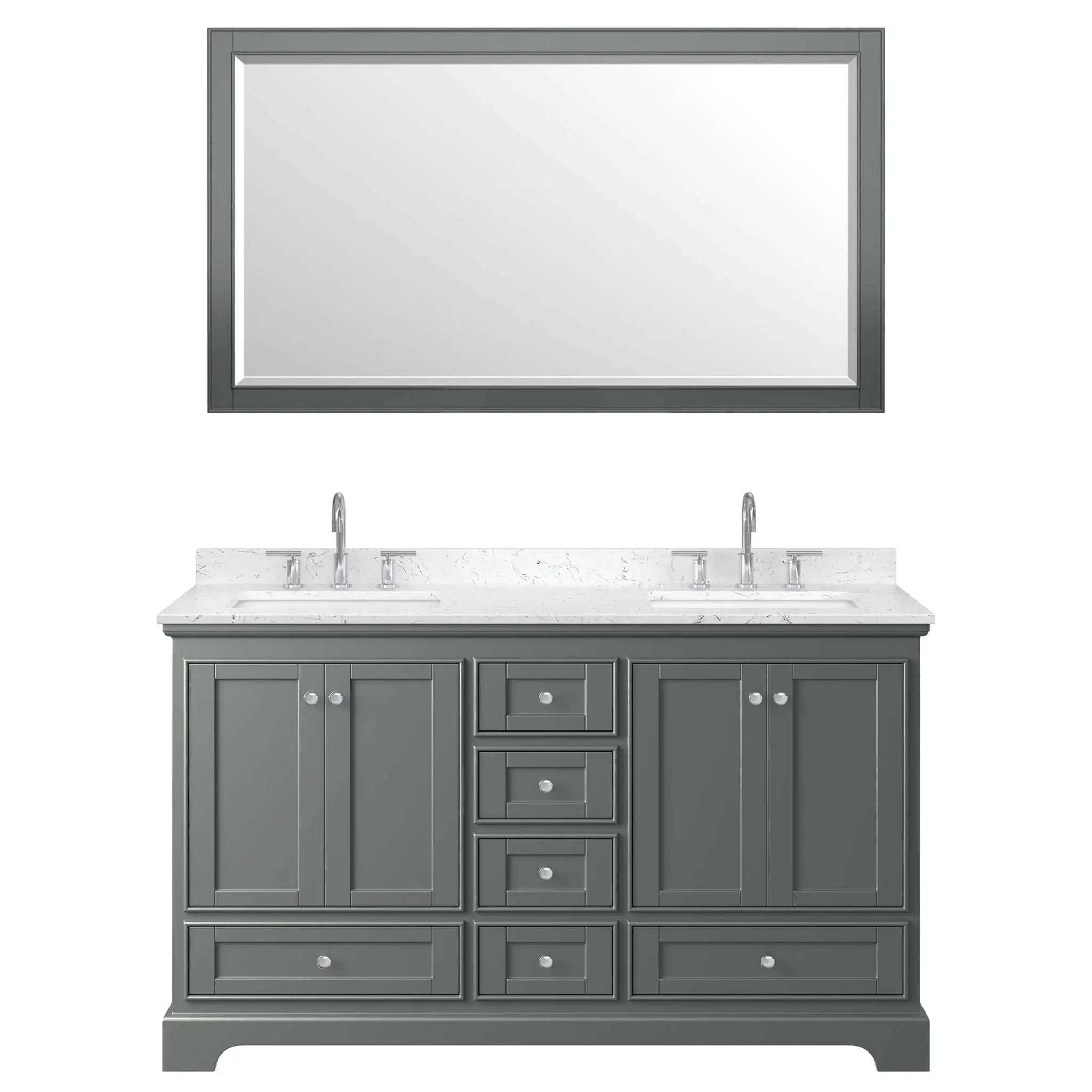 60" Deborah Double Bathroom Vanity in Dark Gray with Polished Chrome Trim & 58" Mirror by Wyndham