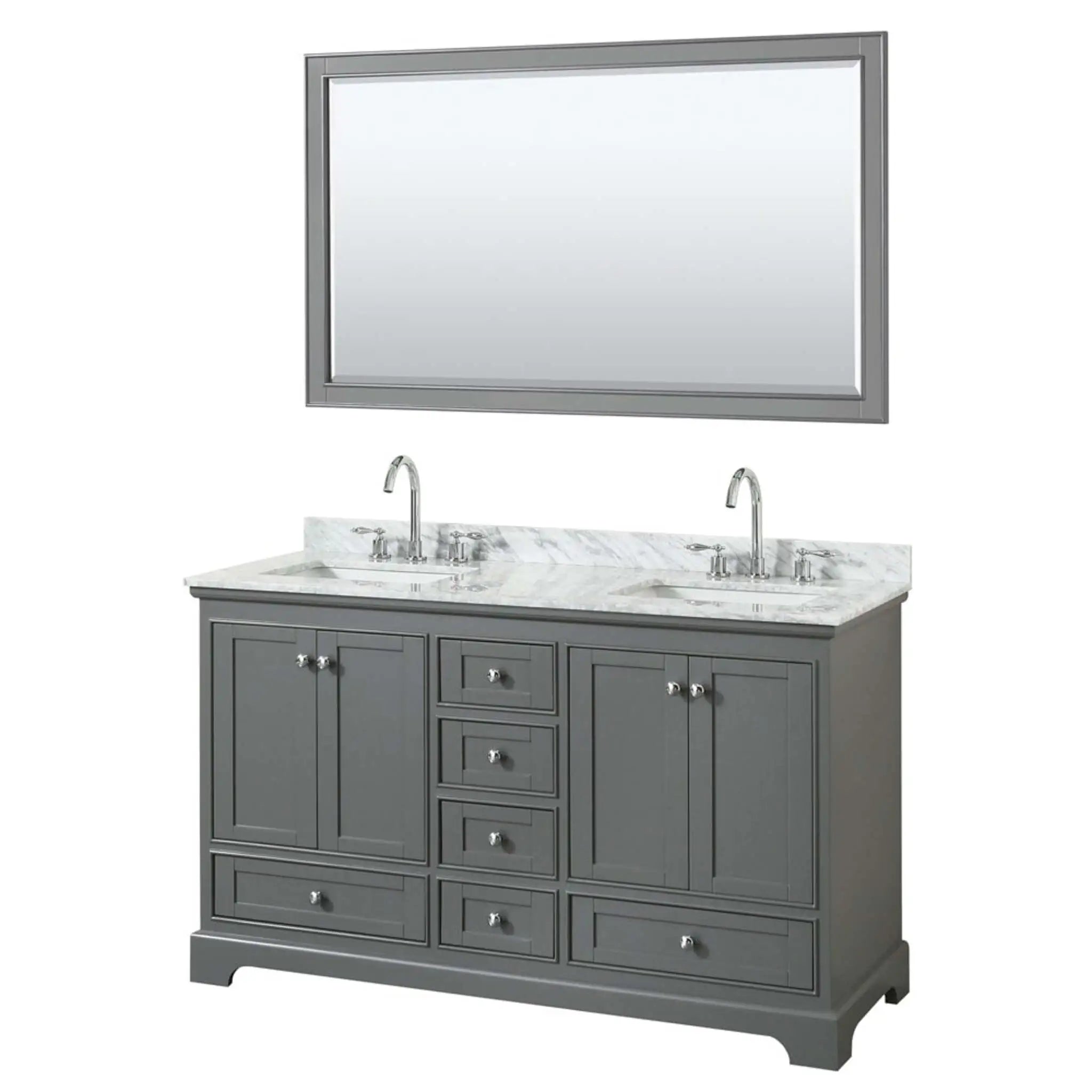 60" Deborah Double Bathroom Vanity in Dark Gray with Polished Chrome Trim & 58" Mirror by Wyndham
