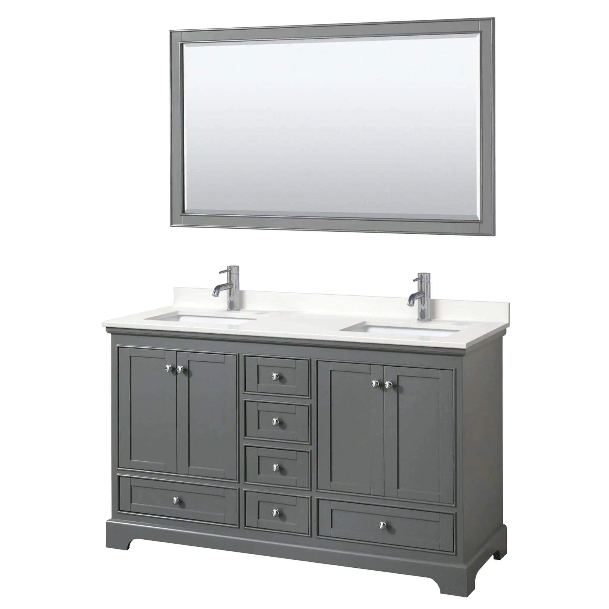 60" Deborah Double Bathroom Vanity in Dark Gray with Polished Chrome Trim & 58" Mirror by Wyndham